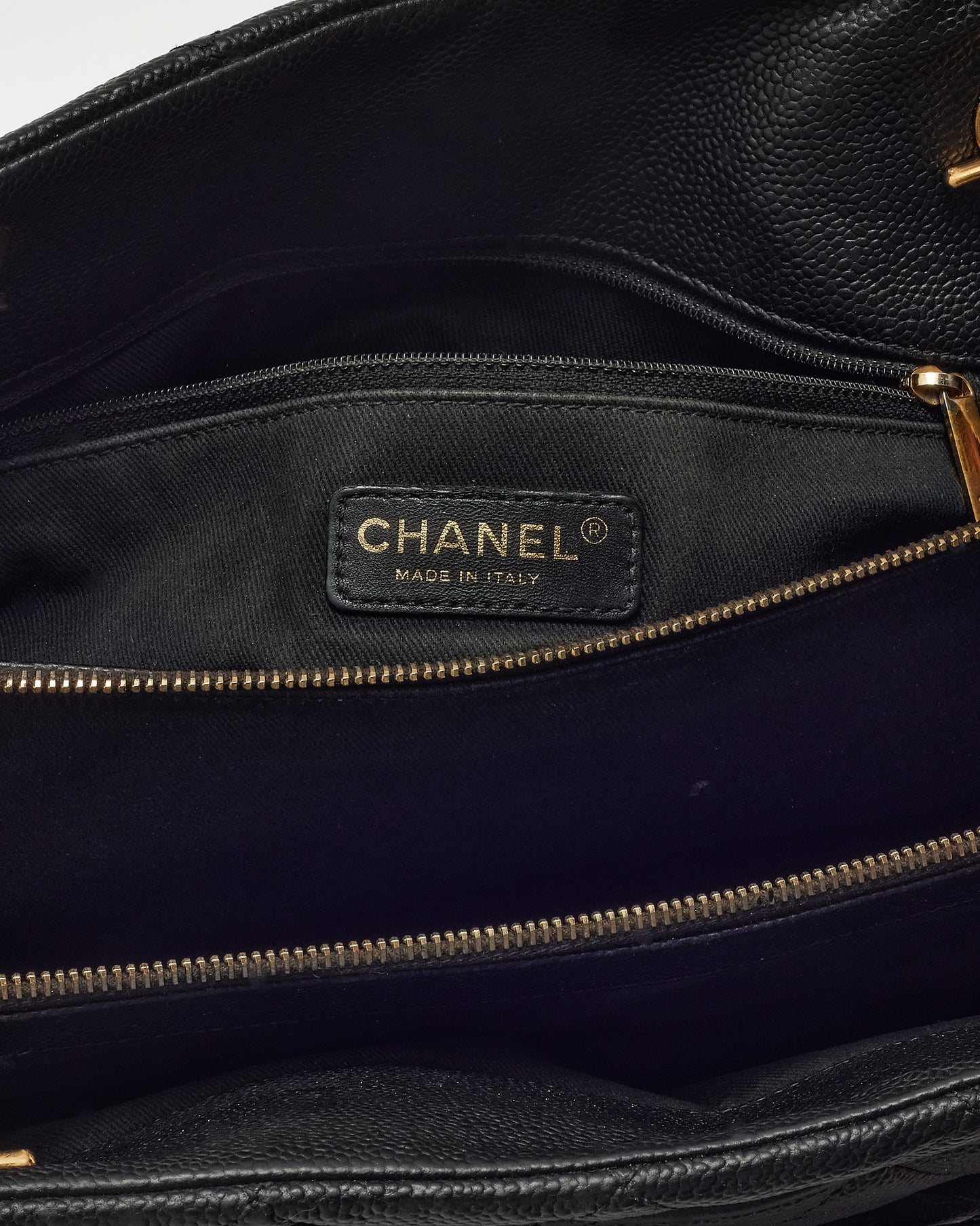 Chanel Black Caviar Quilted Leather CC Timeless Soft Zip Tote GHW