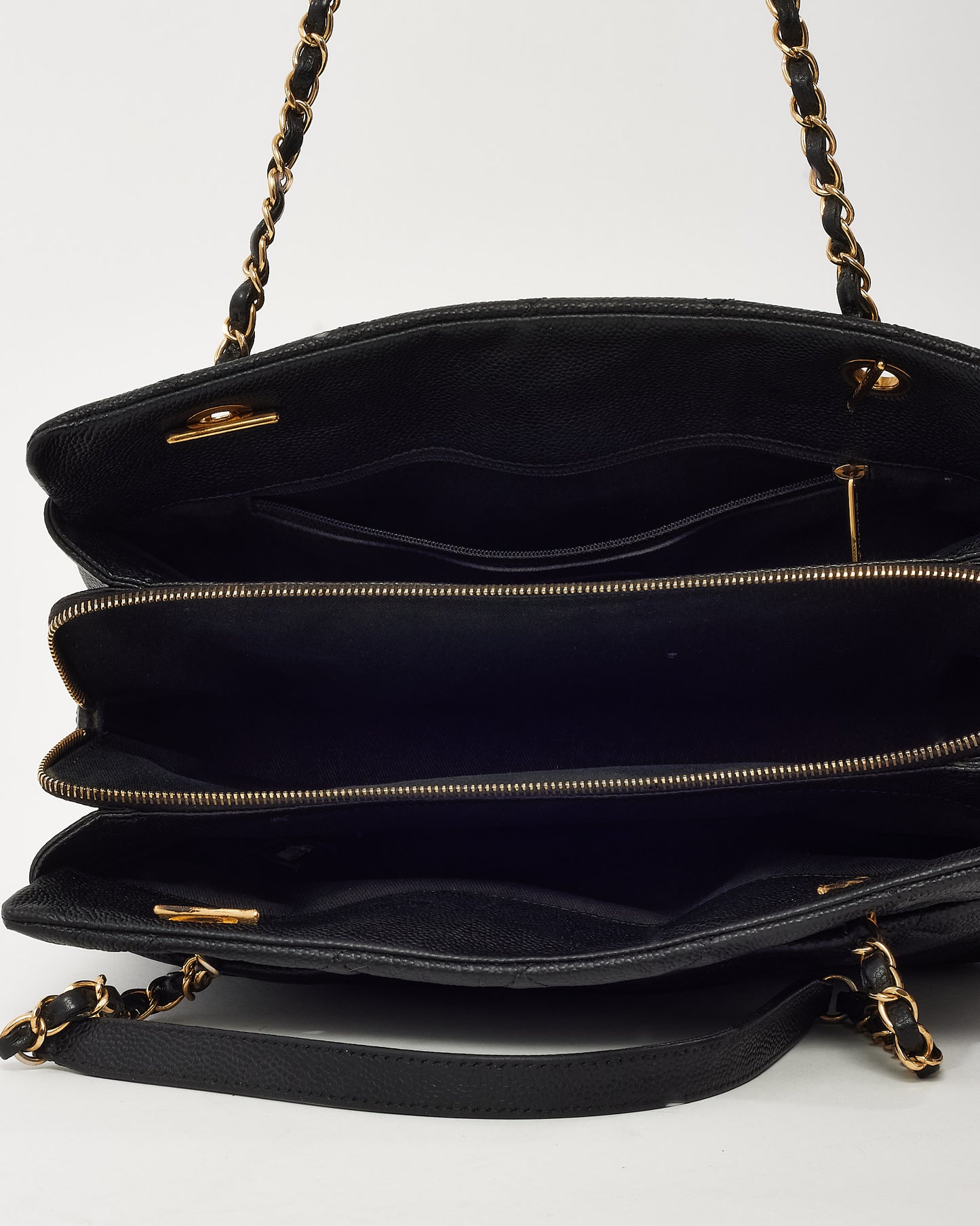 Chanel Black Caviar Quilted Leather CC Timeless Soft Zip Tote GHW