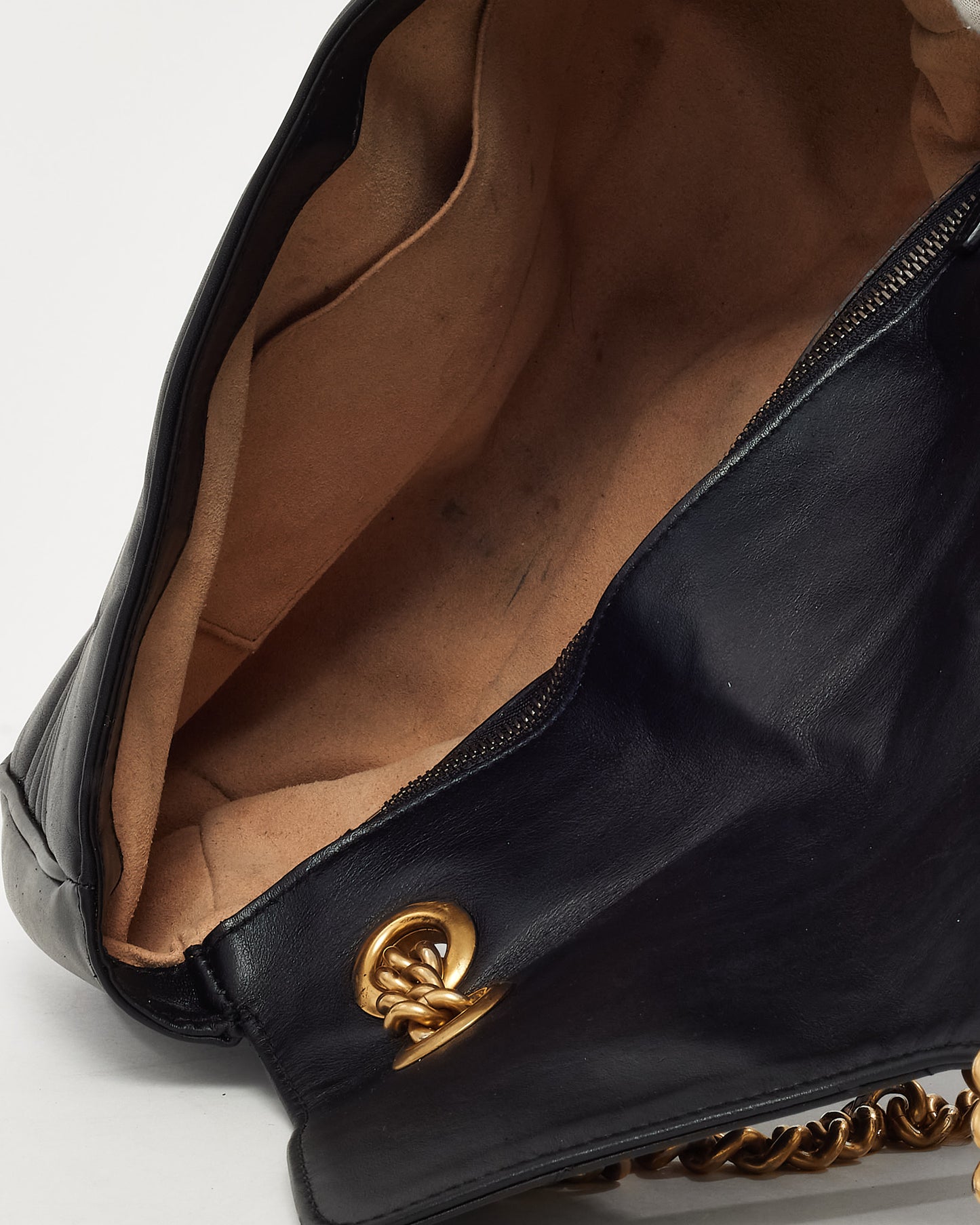 Gucci Black Matelassé Leather Medium GG Marmont Shoulder Bag GHW