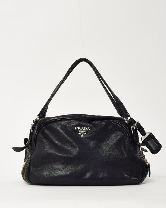 Prada Black Soft Calf Zip Around Buckle Tote Bag