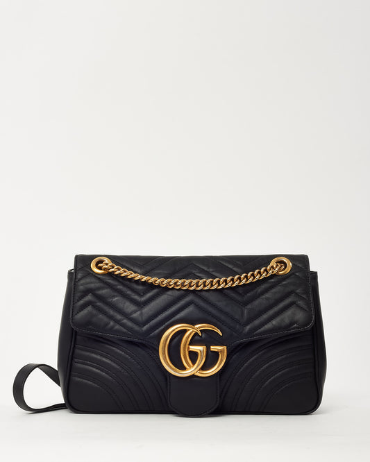 Gucci Black Matelassé Leather Medium GG Marmont Shoulder Bag GHW