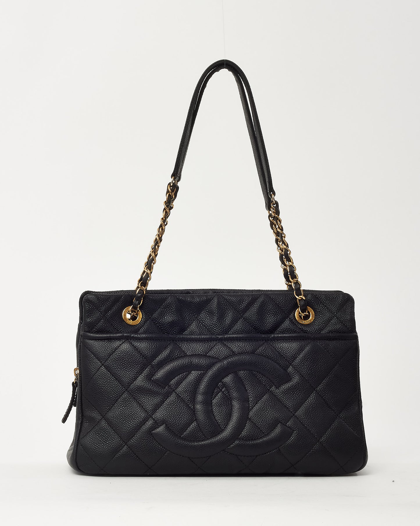 Chanel Black Caviar Quilted Leather CC Timeless Soft Zip Tote GHW