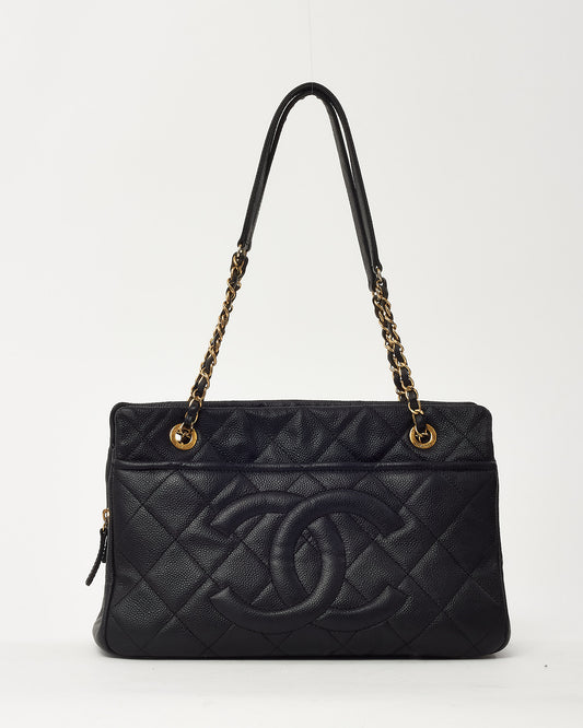 Chanel Black Caviar Quilted Leather CC Timeless Soft Zip Tote GHW