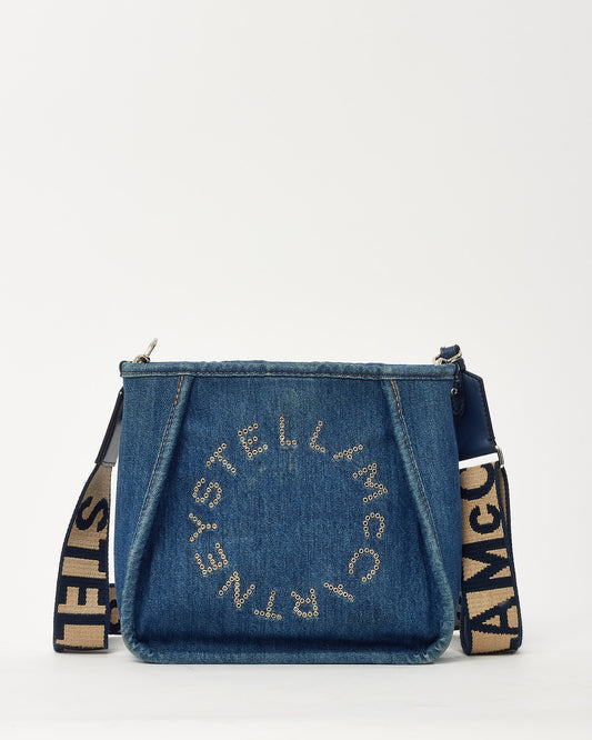 Stella McCartney Blue Denim Studded Logo Crossbody Bag