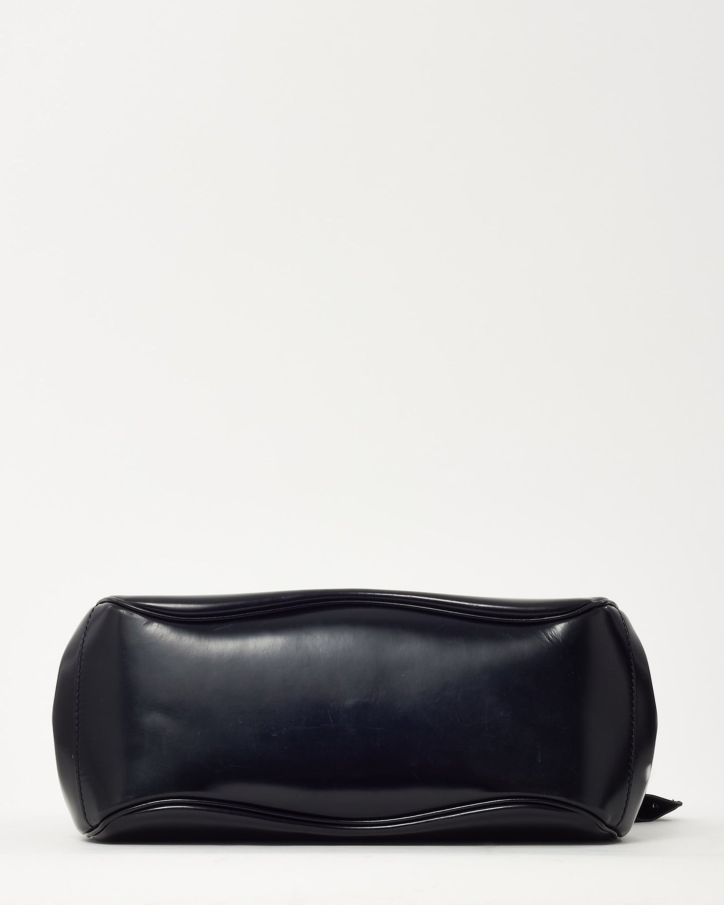 Gucci Black Glazed Calfskin Leather Lady Lock Bamboo Top Handle Bag SHW