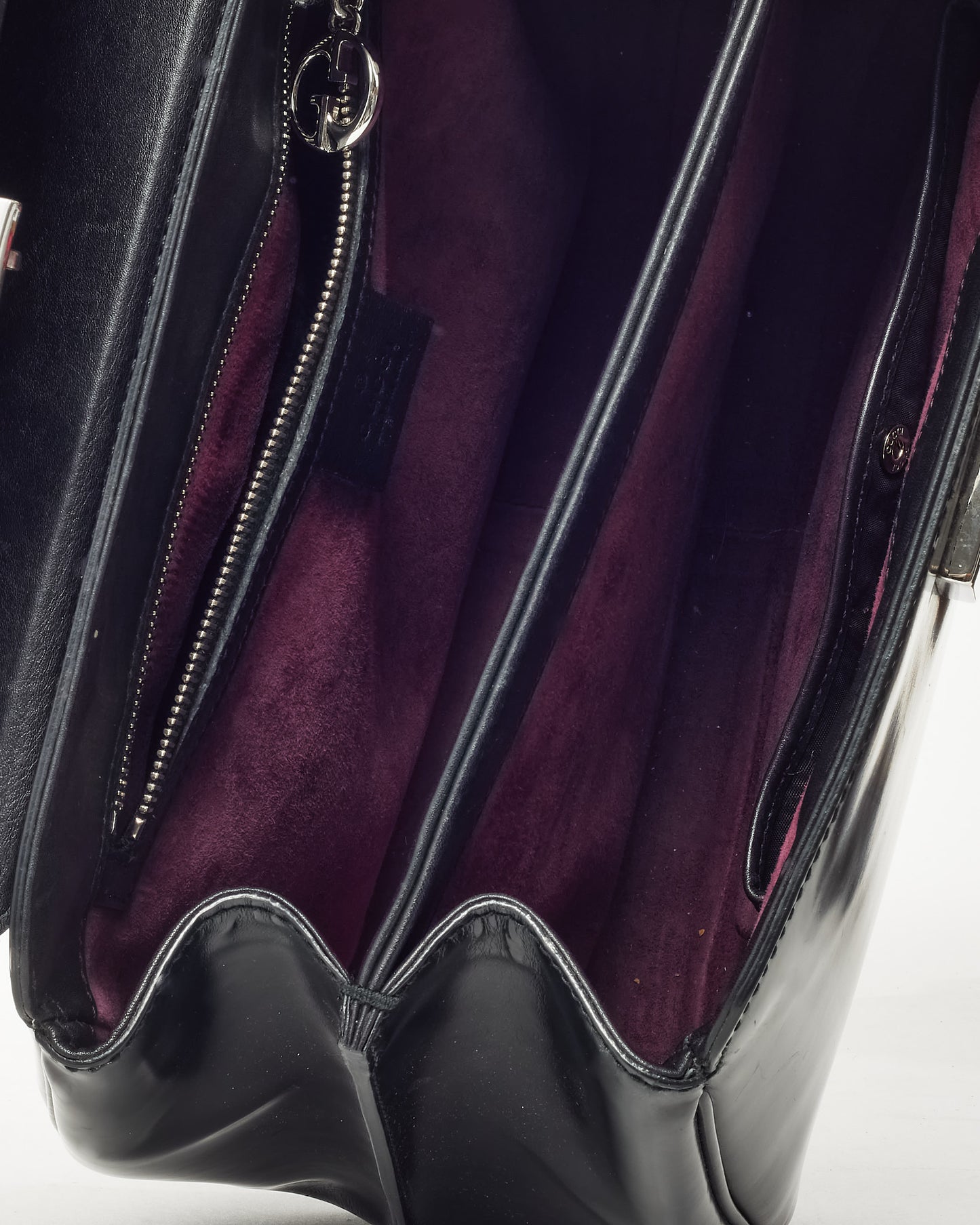 Gucci Black Glazed Calfskin Leather Lady Lock Bamboo Top Handle Bag SHW