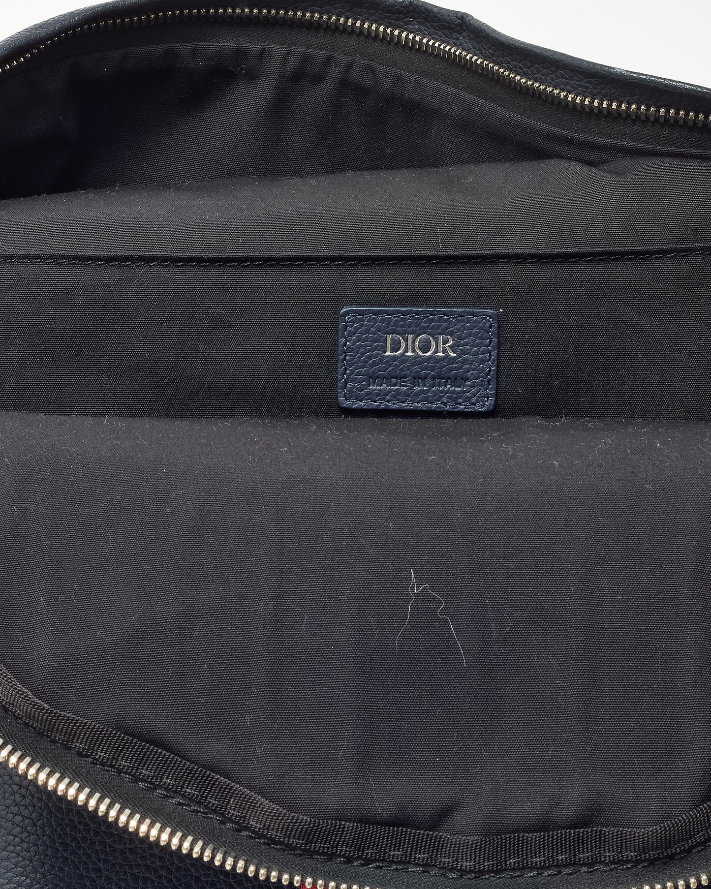 Dior x Stussy Navy Grained Leather Red Printed Logo Backpack