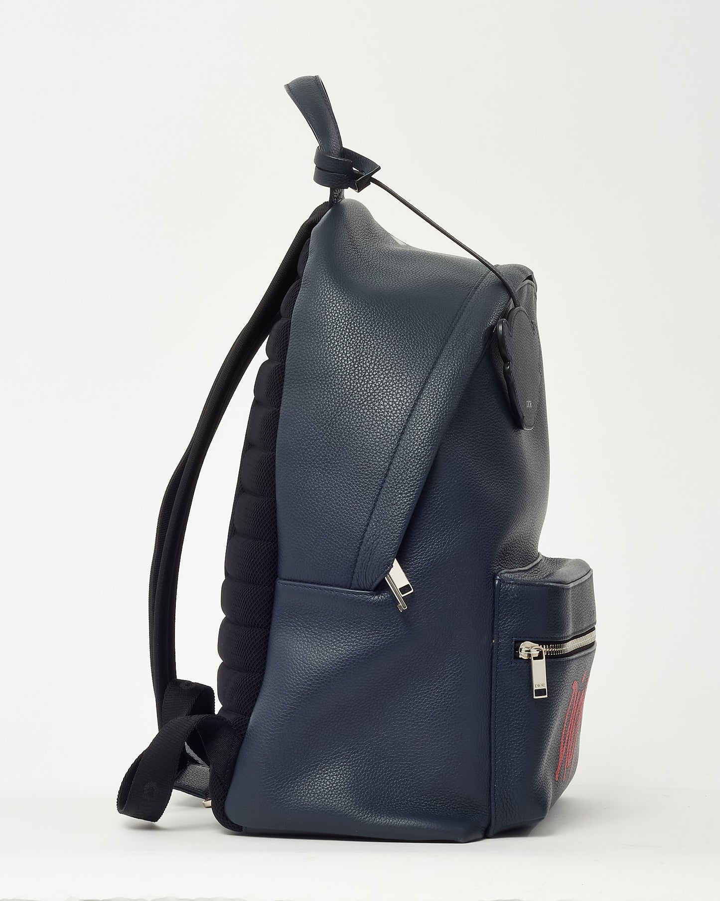Dior x Stussy Navy Grained Leather Red Printed Logo Backpack