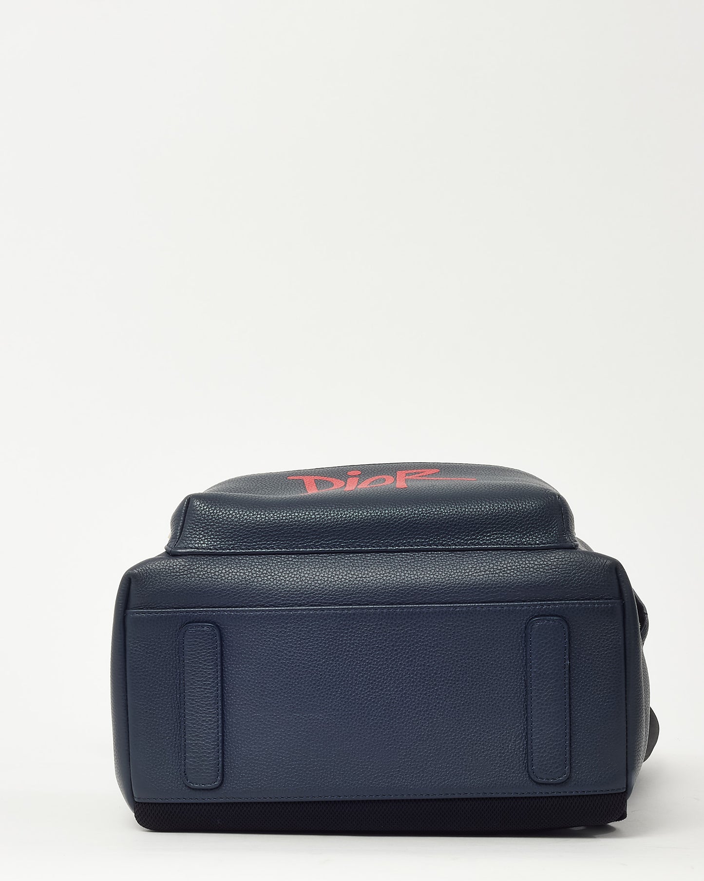 Dior x Stussy Navy Grained Leather Red Printed Logo Backpack