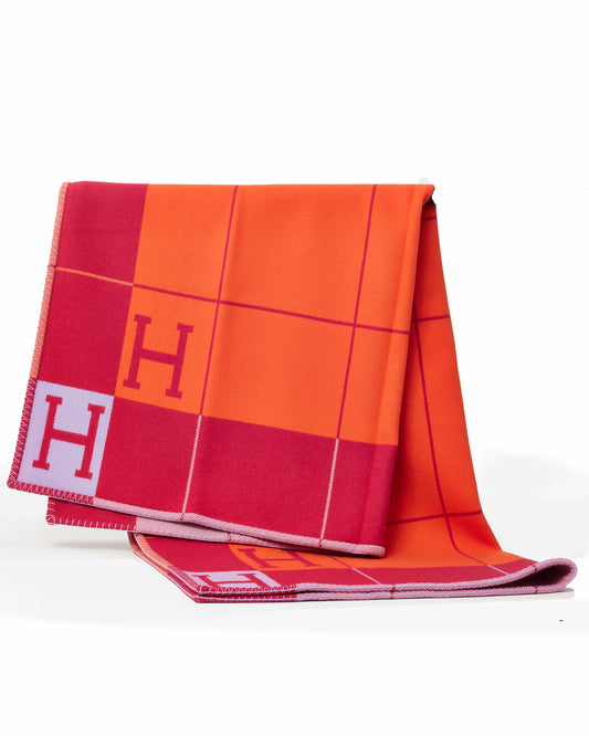 Hermès Pink Fuchsia and Geranium Merino Wool and Cashmere Avalon III Blanket