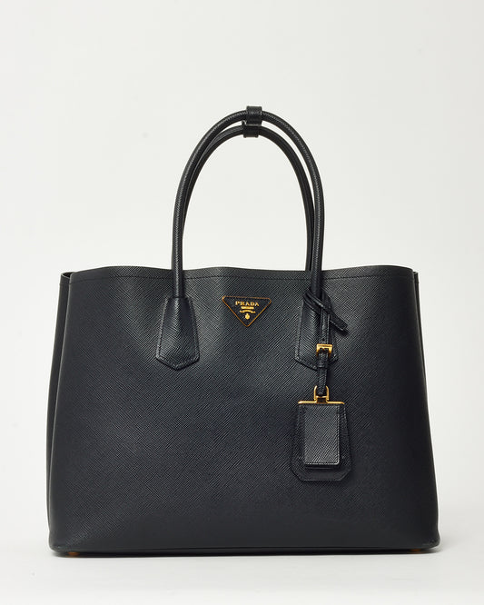 Prada Black Saffiano Leather Large Double Tote Bag