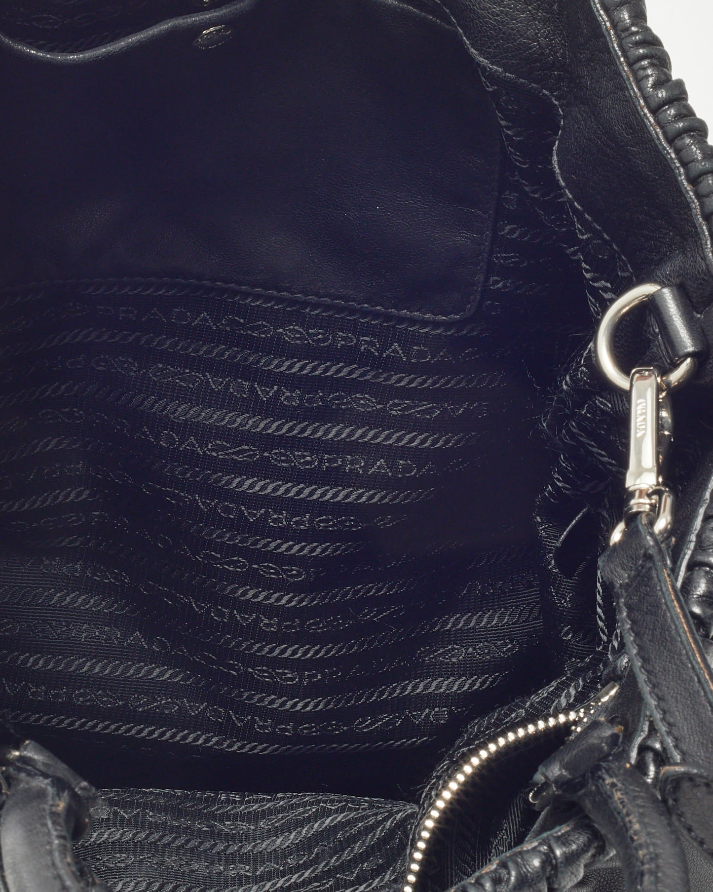 Prada Black Nappa Leather Pleated Logo 2Way Tote Bag with Strap