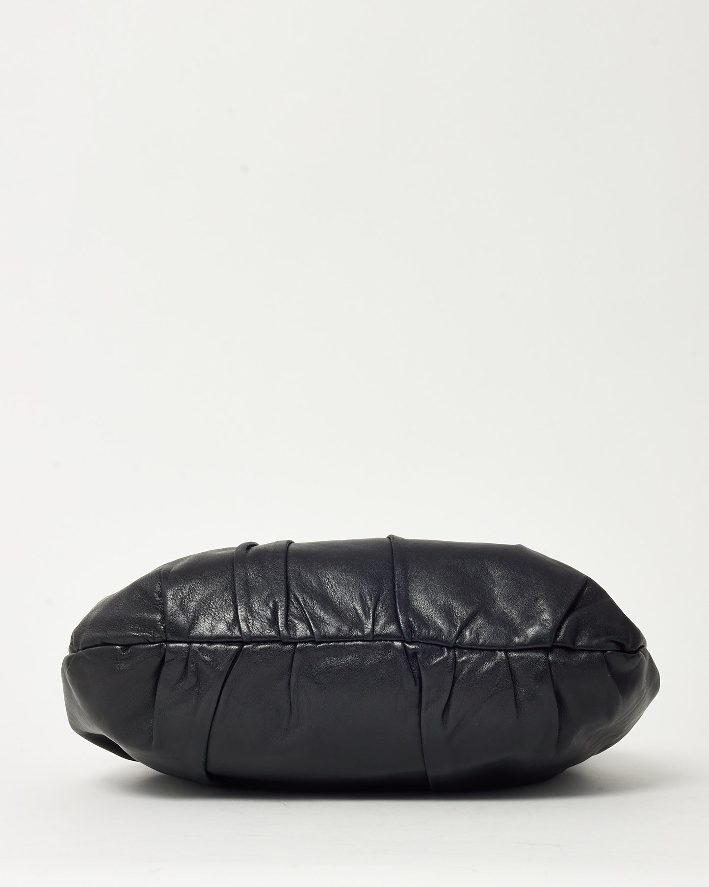 Prada Black Nappa Leather Pleated Logo 2Way Tote Bag with Strap