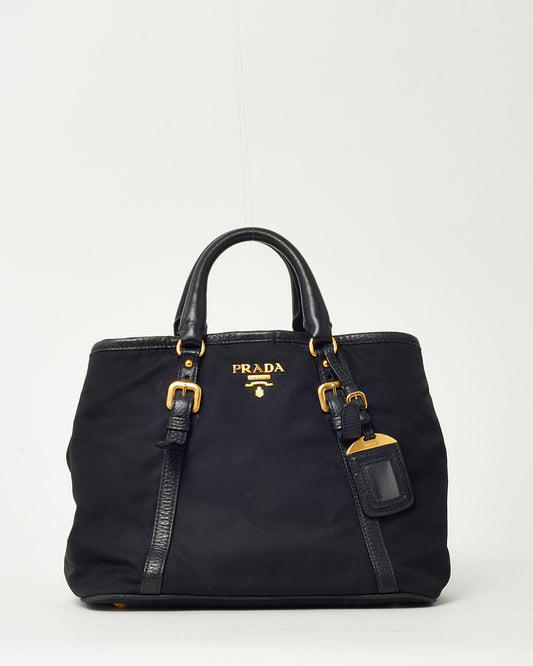 Prada Black Tessuto Nylon and Leather Detail Buckle 2Way Tote Bag with Strap BN1841