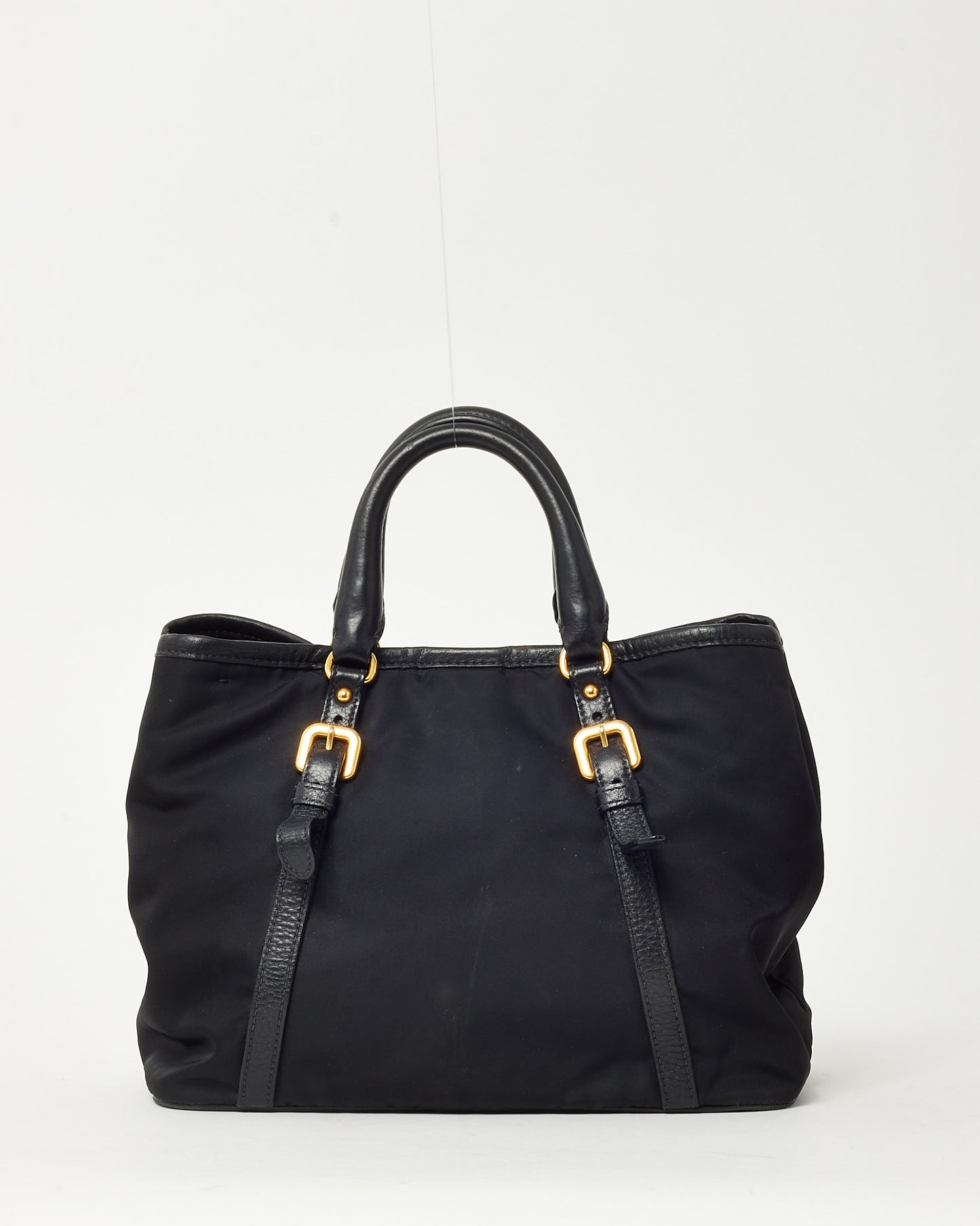 Prada Black Tessuto Nylon and Leather Detail Buckle 2Way Tote Bag with Strap BN1841