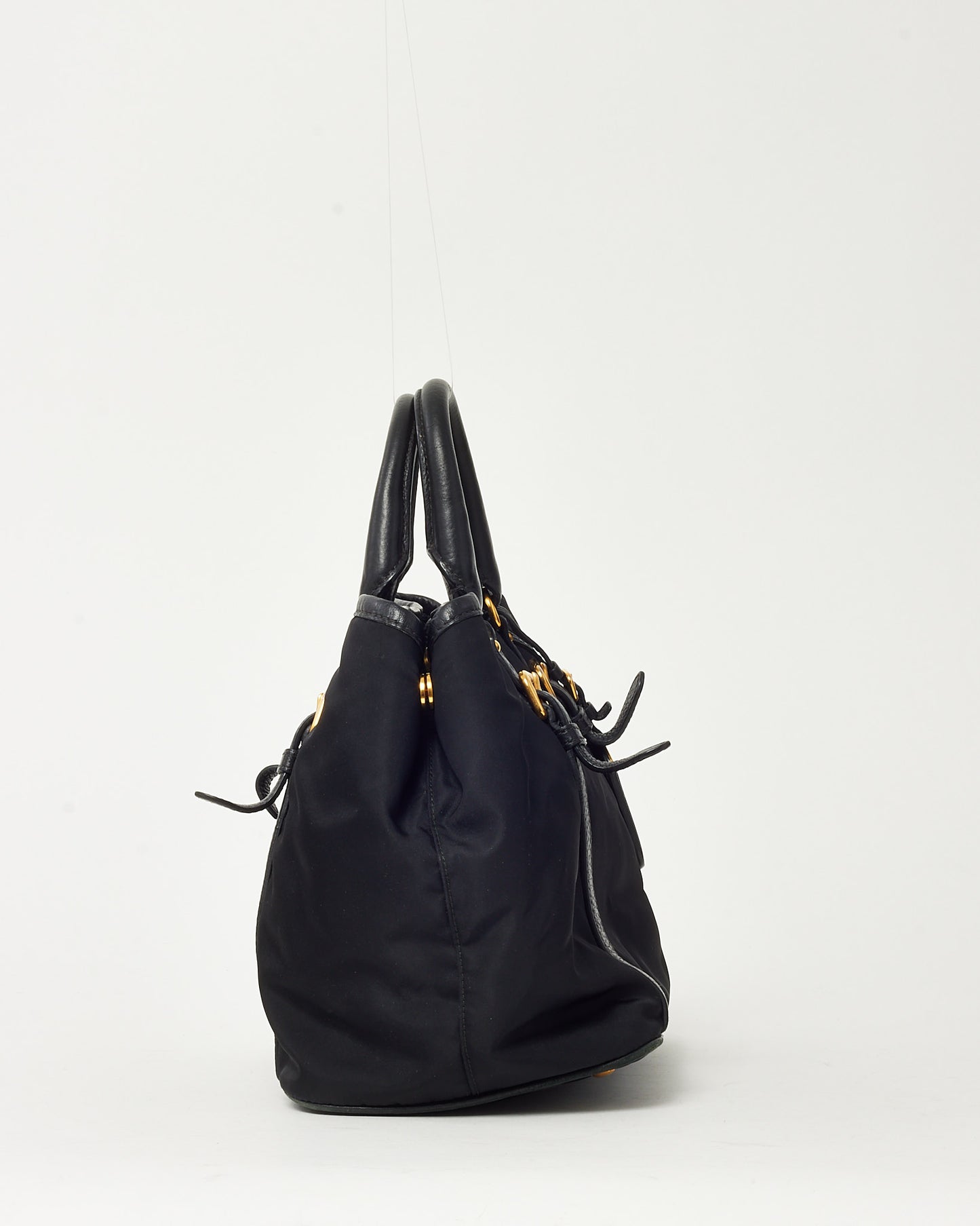 Prada Black Tessuto Nylon and Leather Detail Buckle 2Way Tote Bag with Strap BN1841