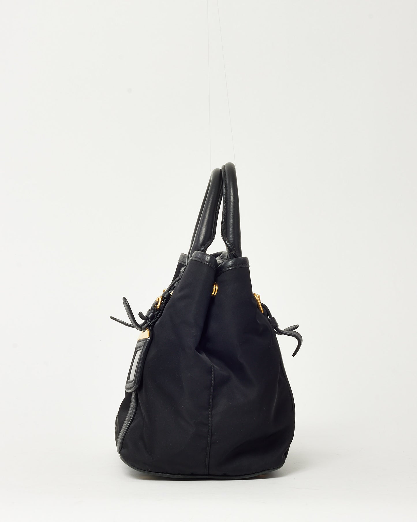 Prada Black Tessuto Nylon and Leather Detail Buckle 2Way Tote Bag with Strap BN1841