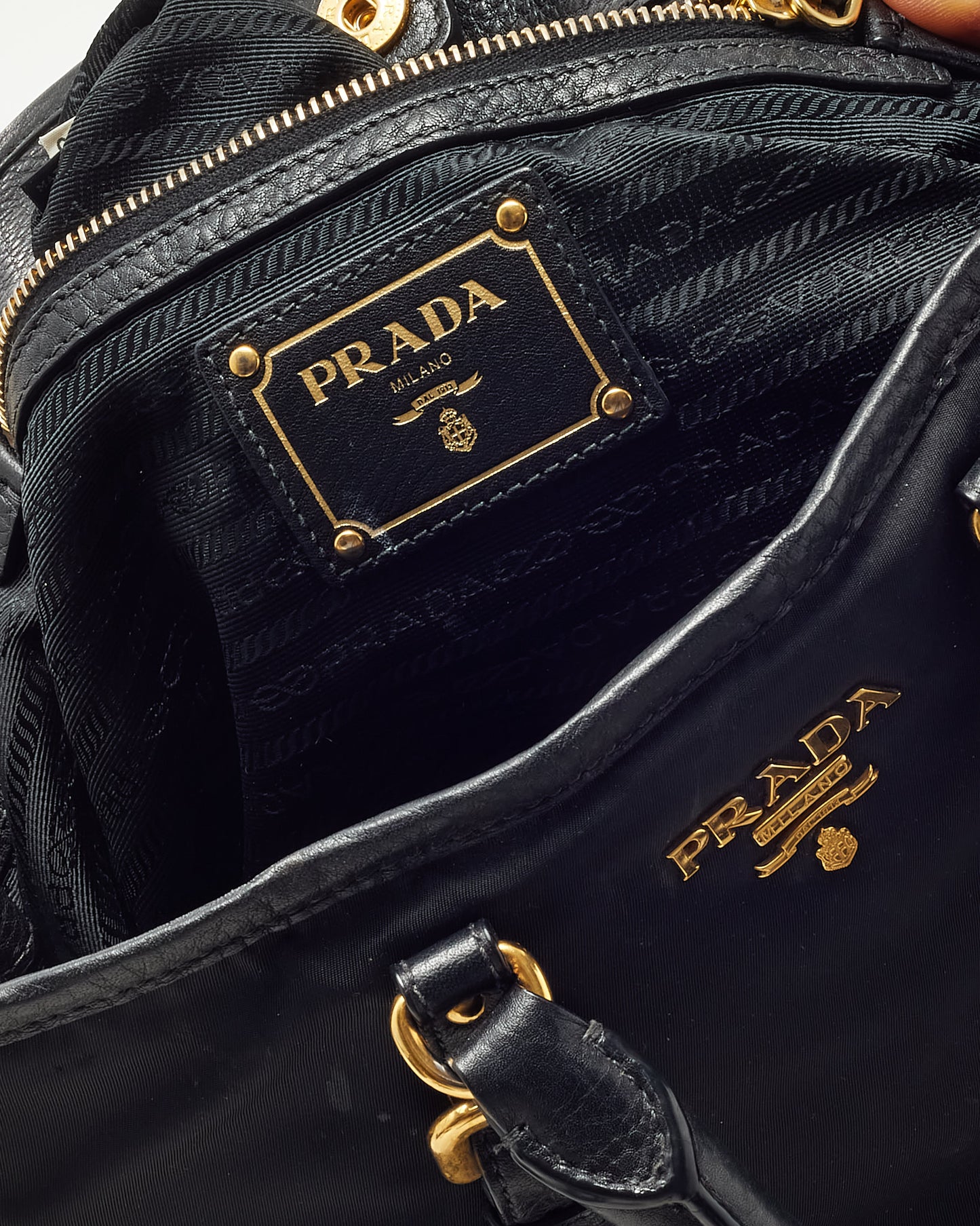 Prada Black Tessuto Nylon and Leather Detail Buckle 2Way Tote Bag with Strap BN1841