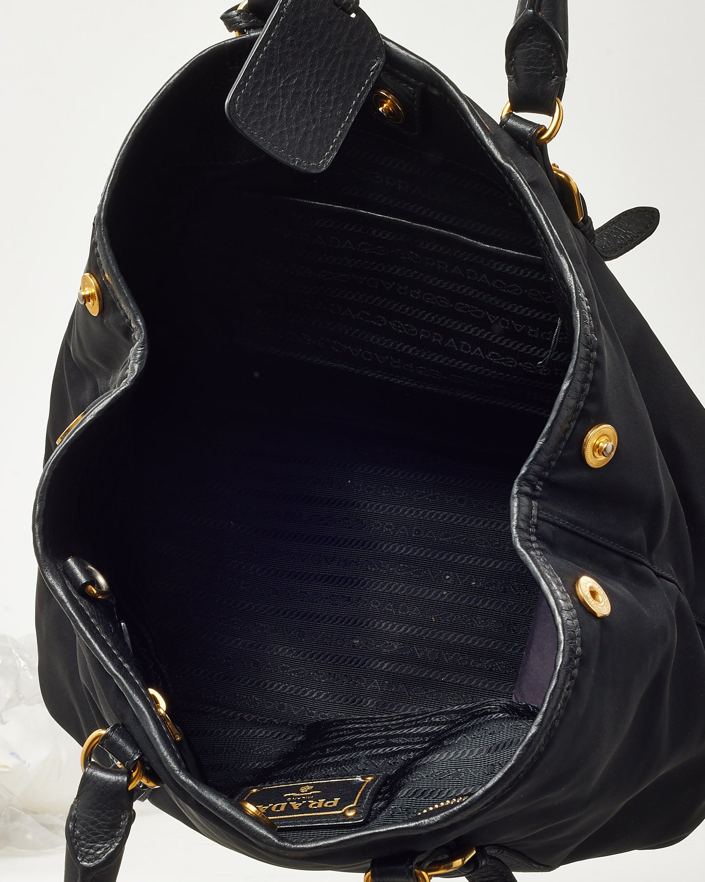 Prada Black Tessuto Nylon and Leather Detail Buckle 2Way Tote Bag with Strap BN1841