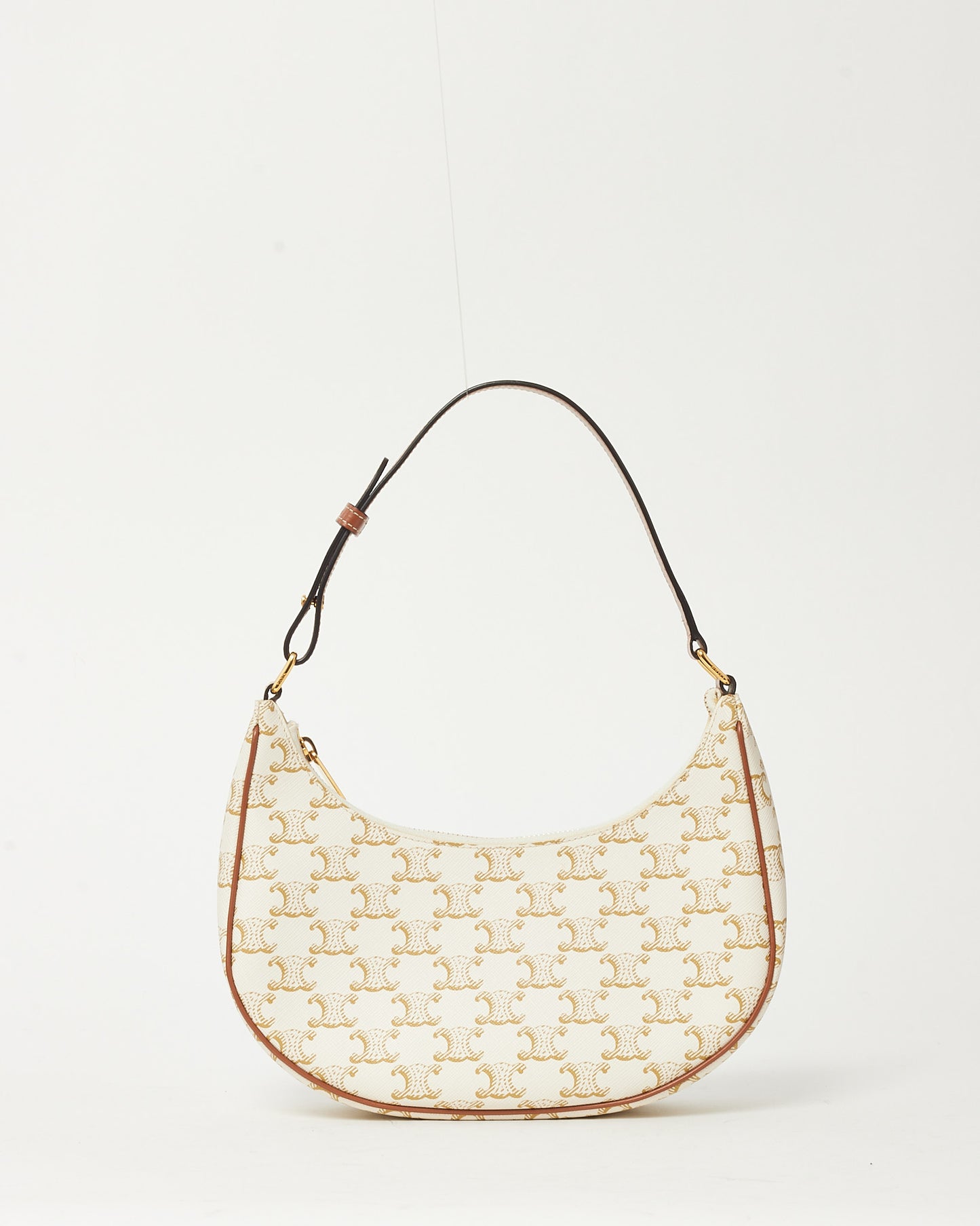Celine White and Brown Triomphe Coated Canvas Ava Shoulder Bag