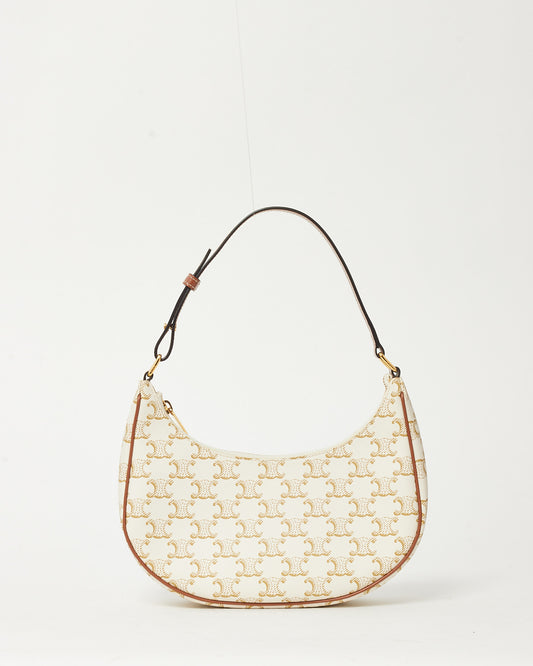 Celine White and Brown Triomphe Coated Canvas Ava Shoulder Bag