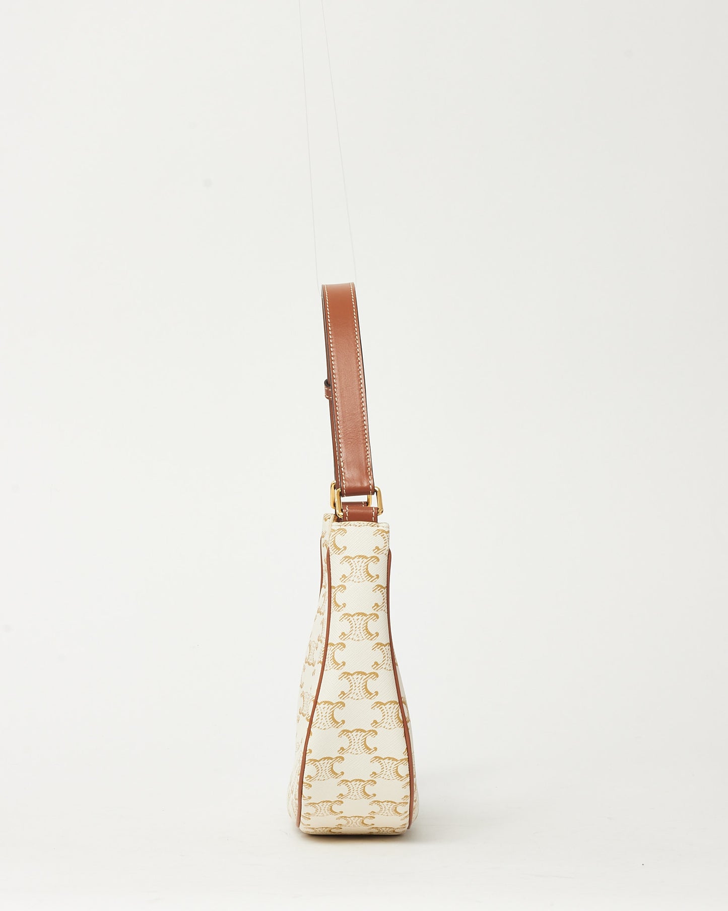 Celine White and Brown Triomphe Coated Canvas Ava Shoulder Bag