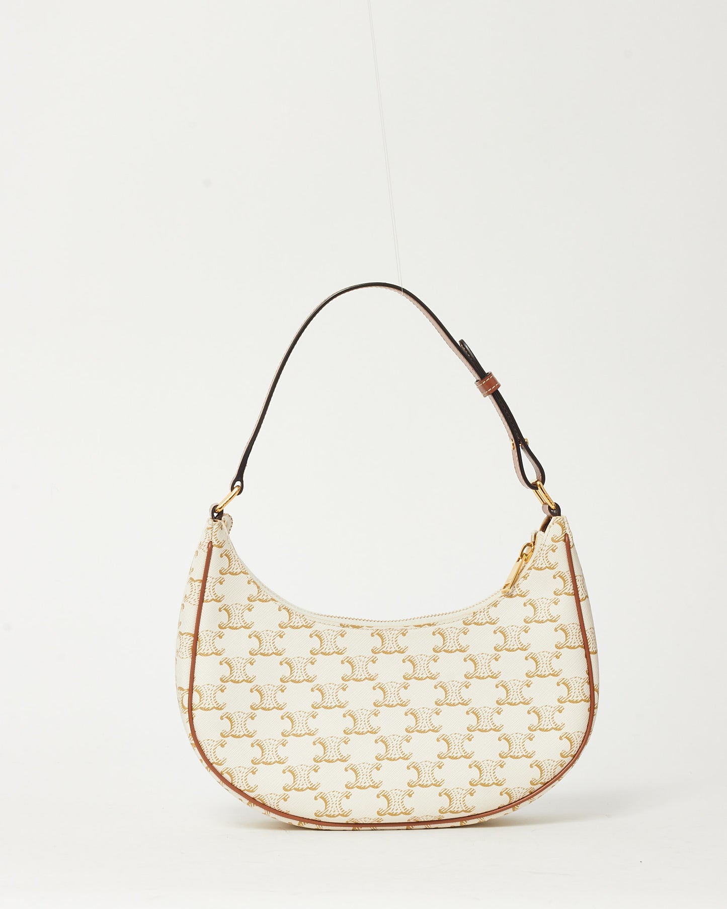 Celine White and Brown Triomphe Coated Canvas Ava Shoulder Bag