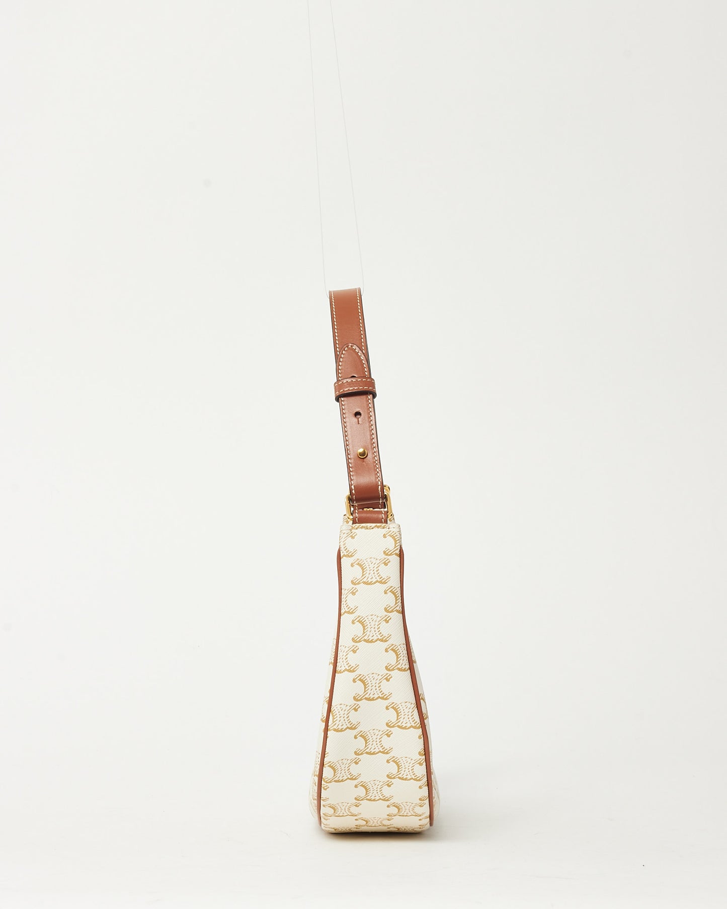 Celine White and Brown Triomphe Coated Canvas Ava Shoulder Bag