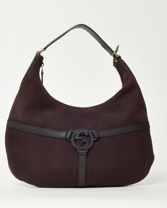 Gucci Brown Canvas and Leather Detail GG Reins Hobo Bag Shoulder Bag