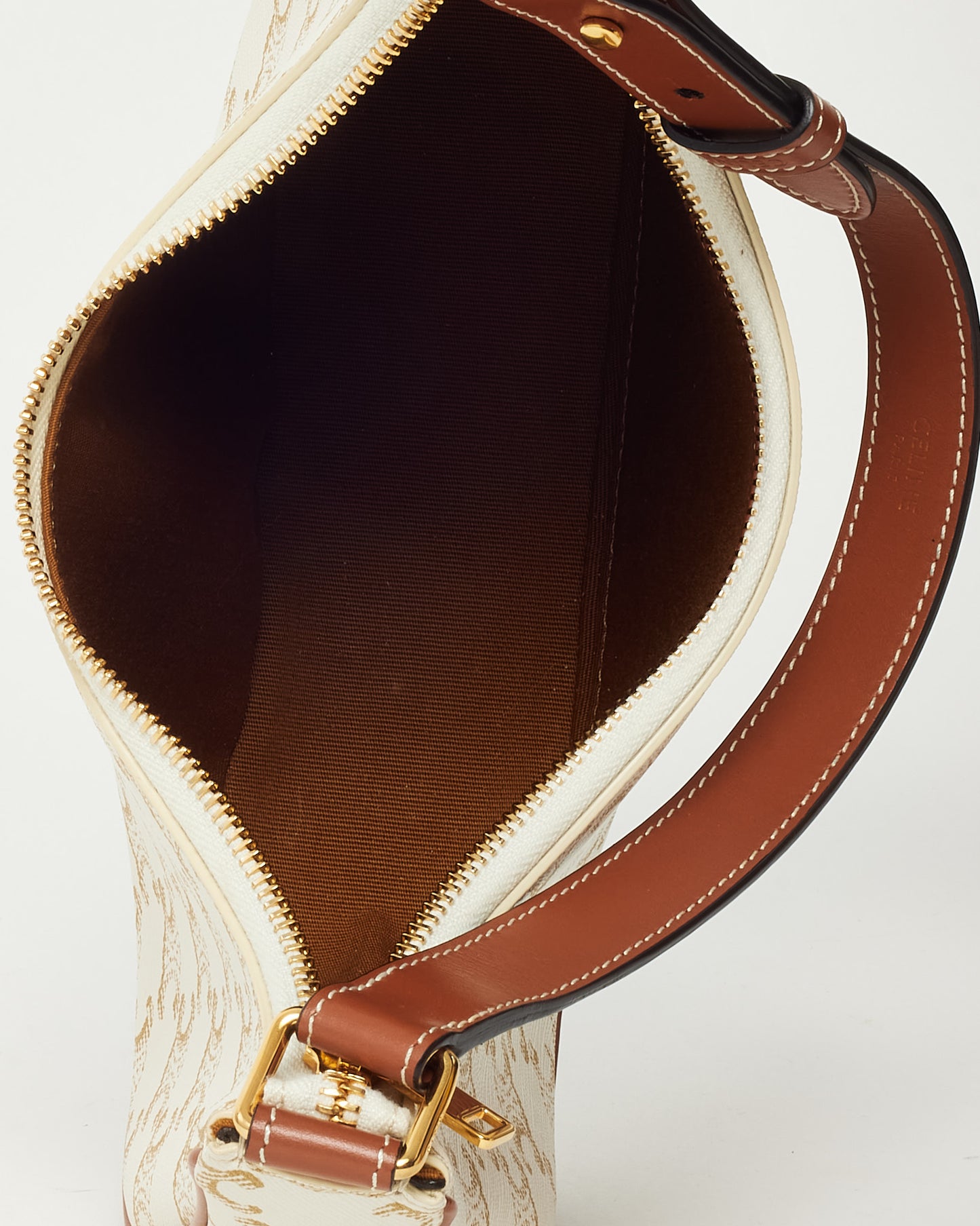 Celine White and Brown Triomphe Coated Canvas Ava Shoulder Bag