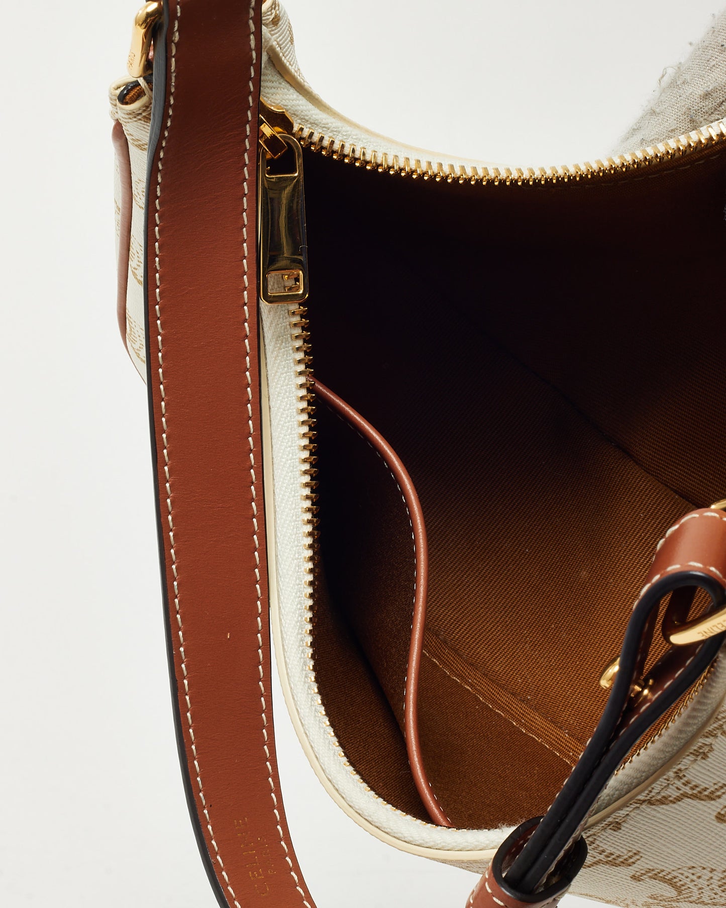 Celine White and Brown Triomphe Coated Canvas Ava Shoulder Bag