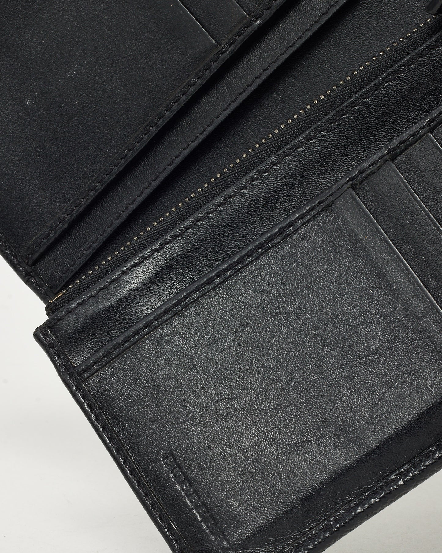 Burberry Black Grained Calf Leather Cavendish Long Bi-Fold Wallet