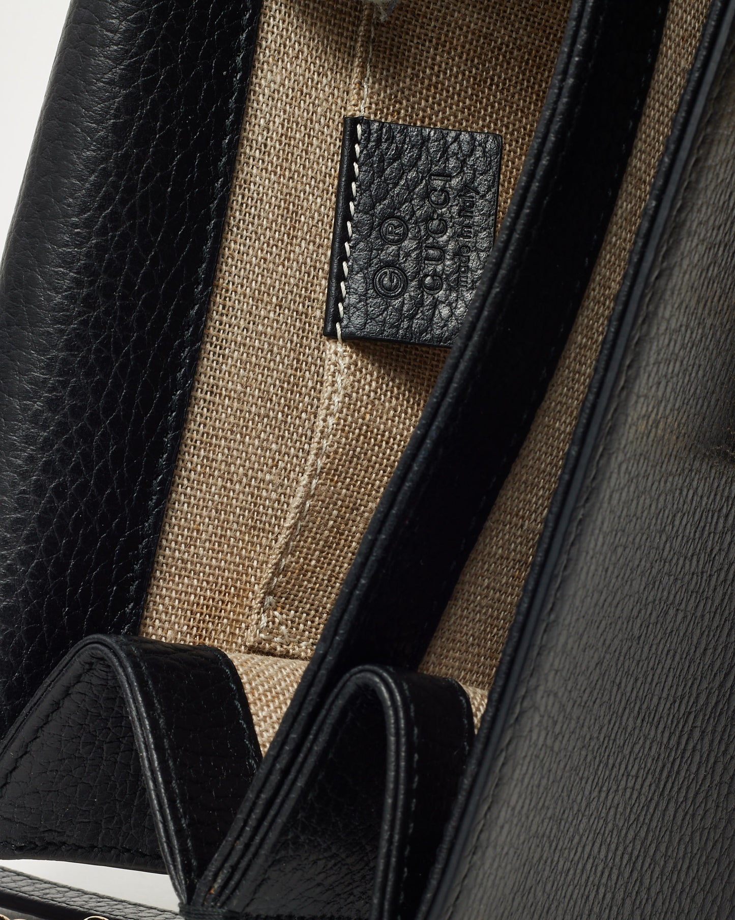 Gucci Black Grained Leather Interlocking G Dollar Flap Square Chain Shoulder Bag SHW