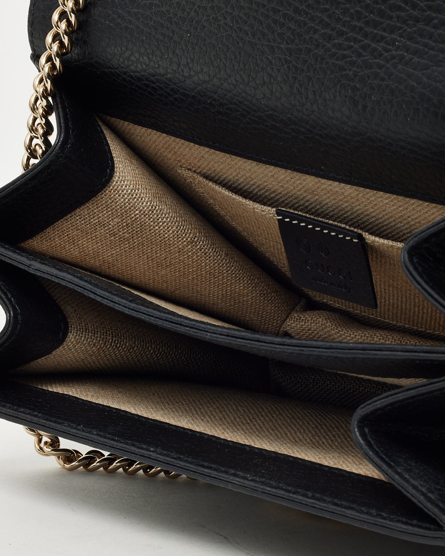 Gucci Black Grained Leather Interlocking G Dollar Flap Square Chain Shoulder Bag SHW