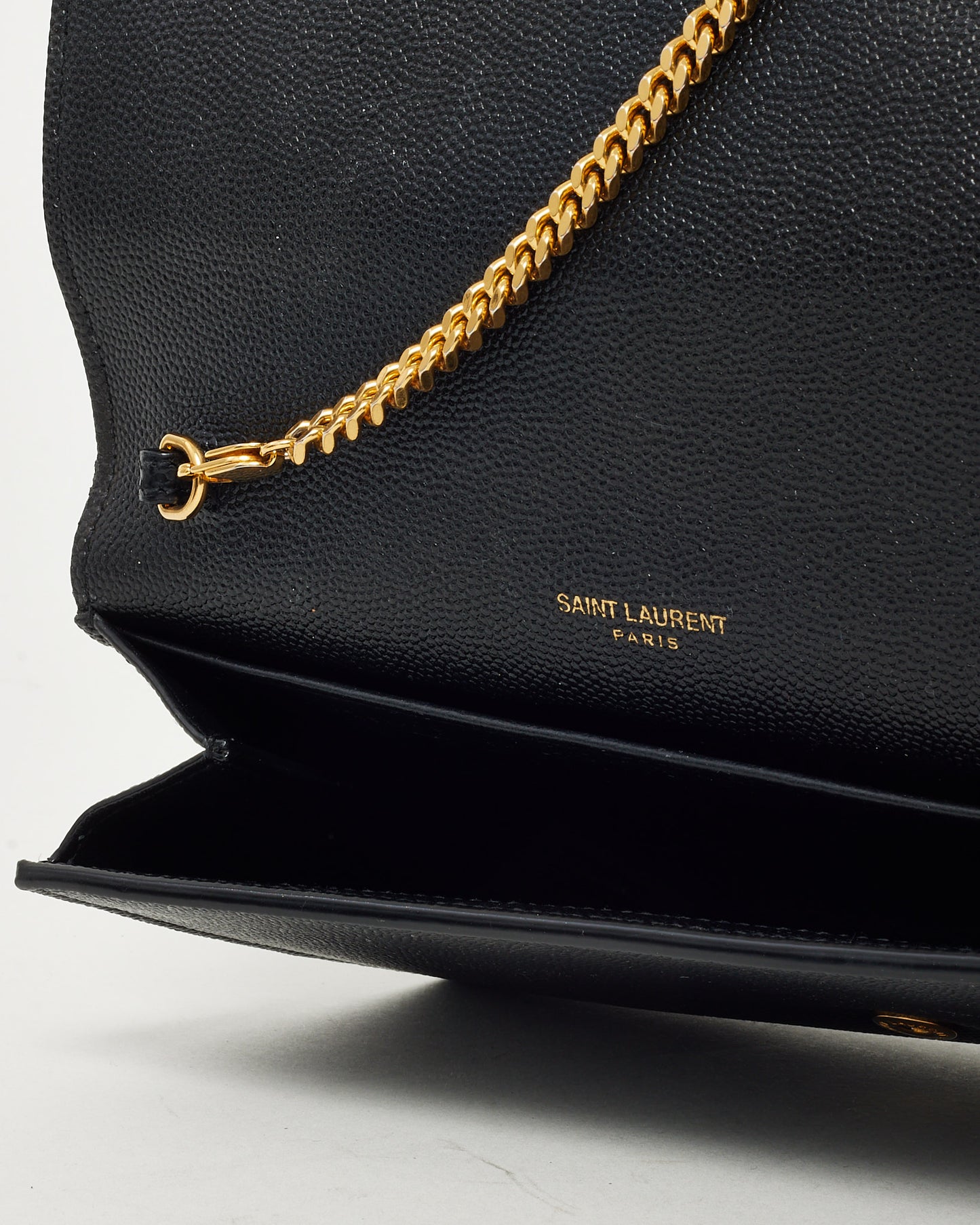 Saint Laurent Black Grain de Poudre Leather YSL Uptown WOC Chain Wallet Crossbody GHW