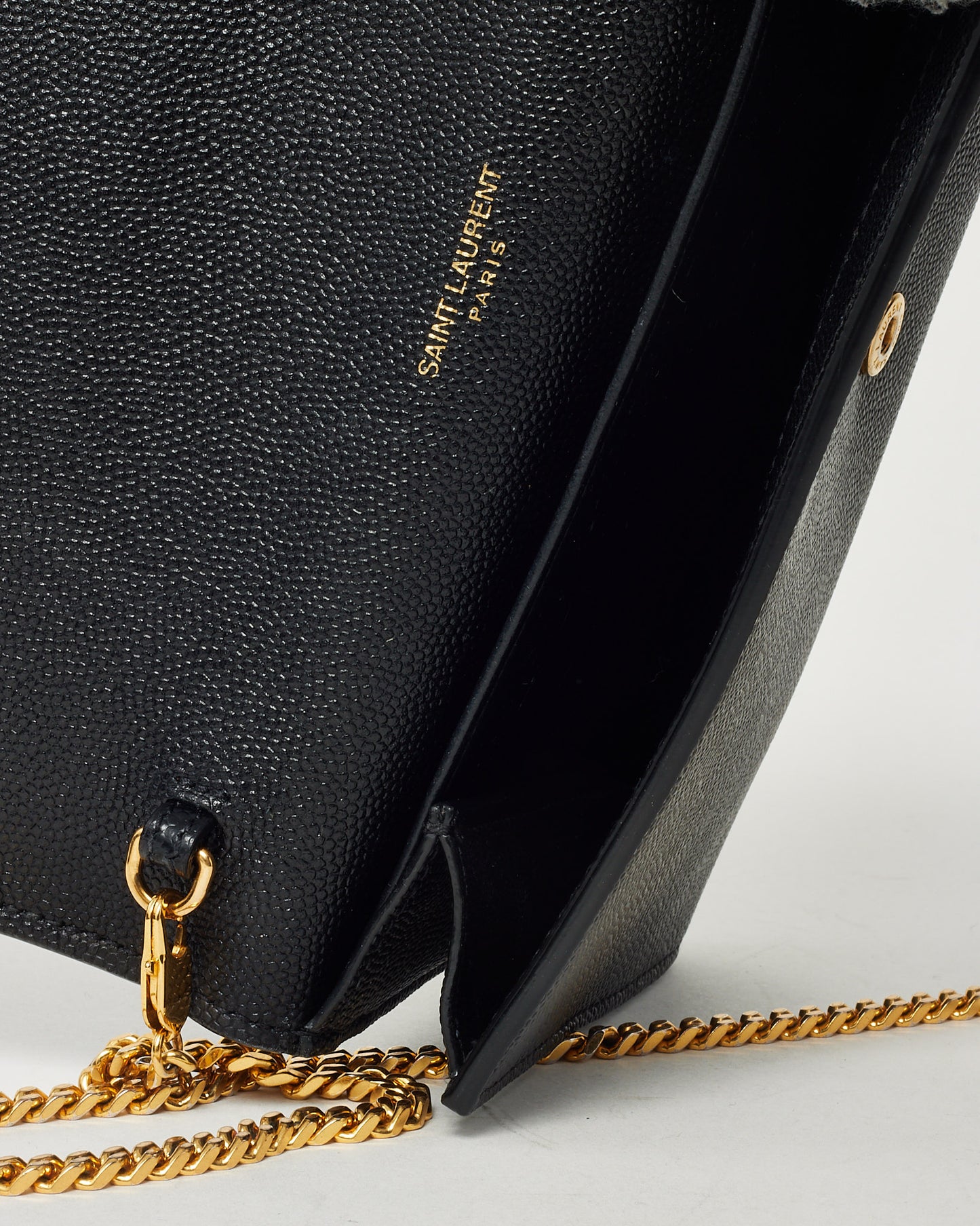 Saint Laurent Black Grain de Poudre Leather YSL Uptown WOC Chain Wallet Crossbody GHW