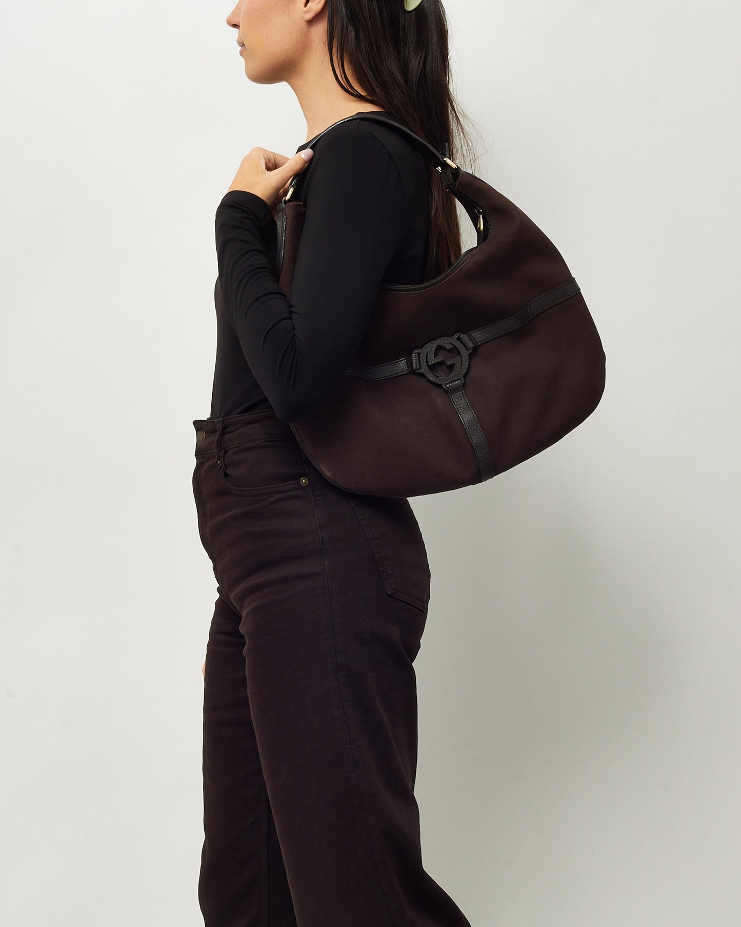 Gucci Brown Canvas and Leather Detail GG Reins Hobo Bag Shoulder Bag