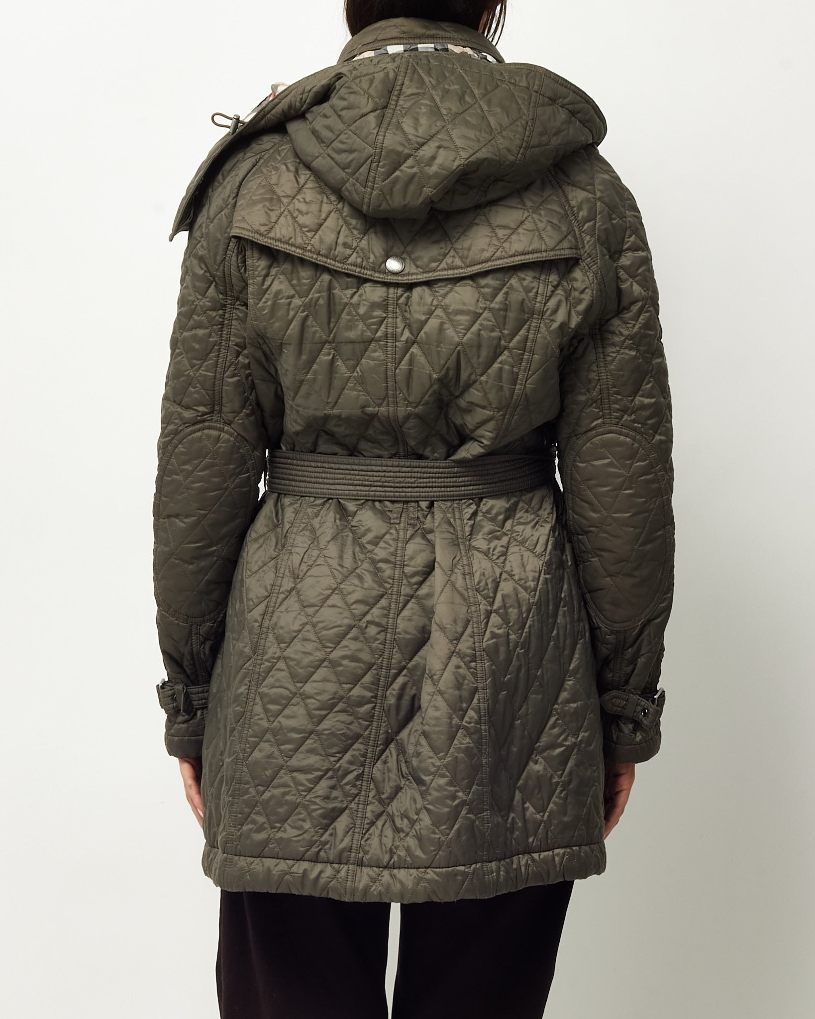 Buy Burberry Brit Khaki Green Nylon Padded Quilted Belted Hooded