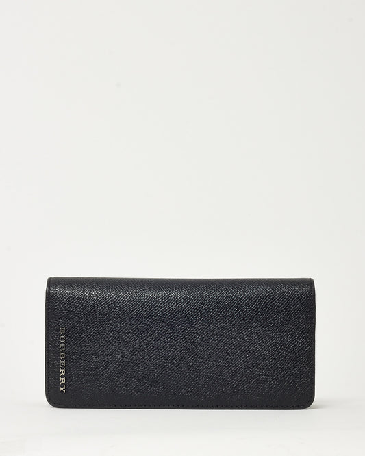 Burberry Black Grained Calf Leather Cavendish Long Bi-Fold Wallet