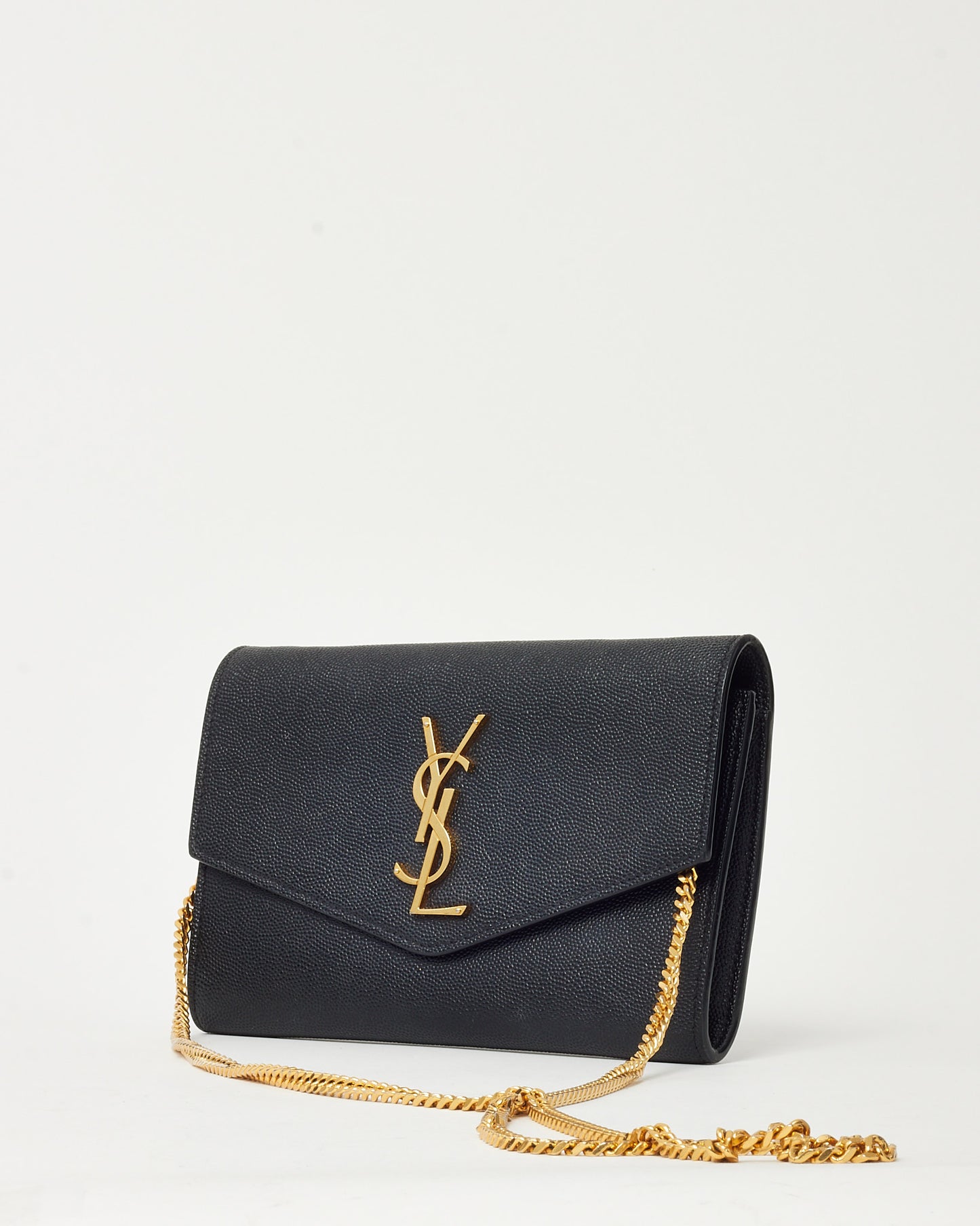 Saint Laurent Black Grain de Poudre Leather YSL Uptown WOC Chain Wallet Crossbody GHW