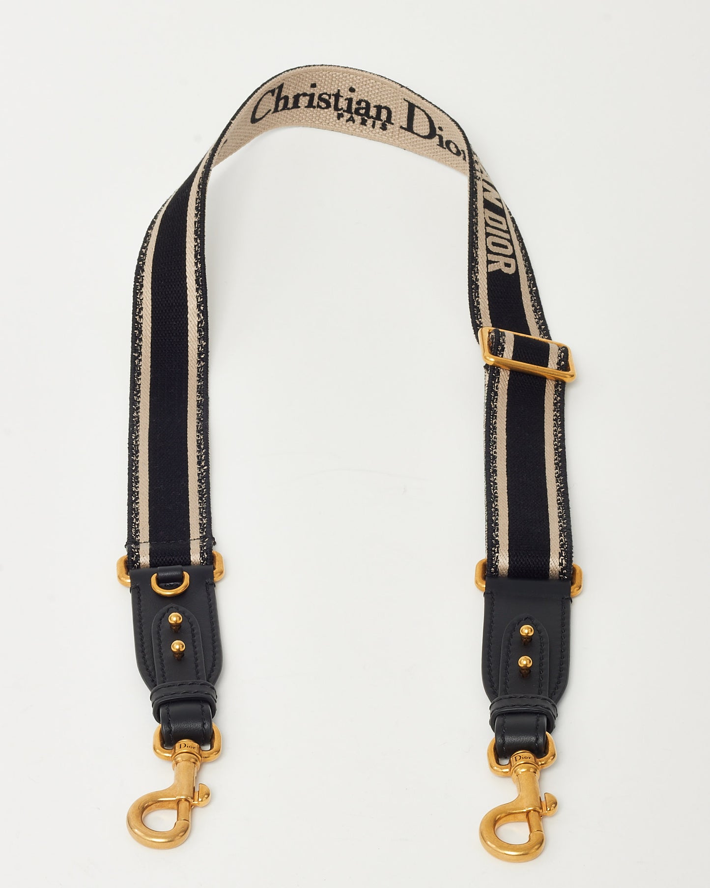 Dior Black Christian Dior Paris Embroidery Adjustable Shoulder Strap with Ring