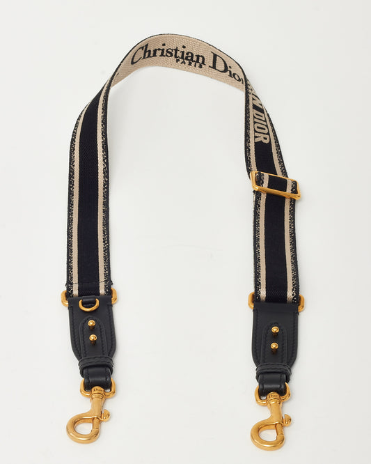 Dior Black Christian Dior Paris Embroidery Adjustable Shoulder Strap with Ring
