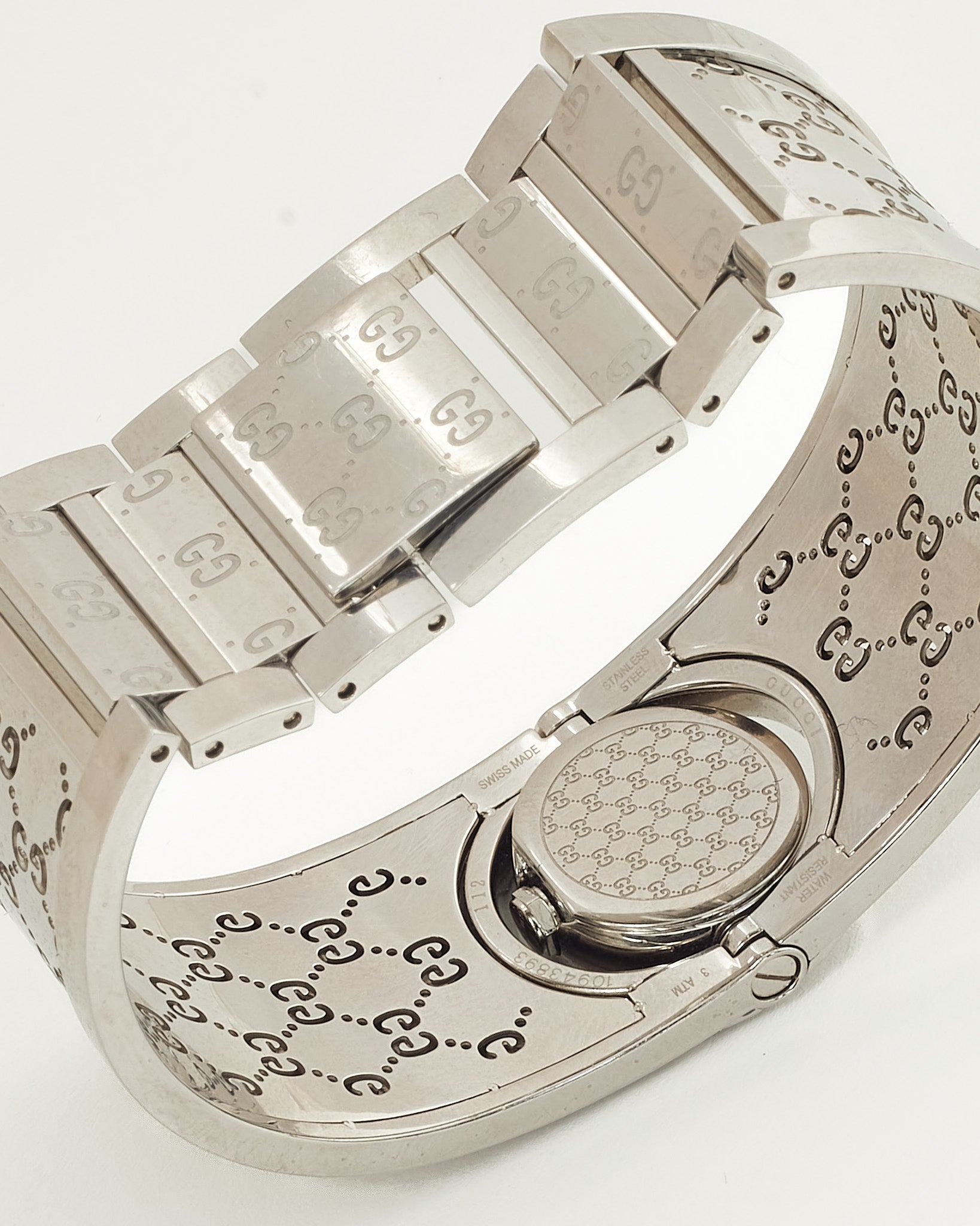 Buy Gucci Silver Stainless Steel GG Monogram 33mm Diamond Twirl