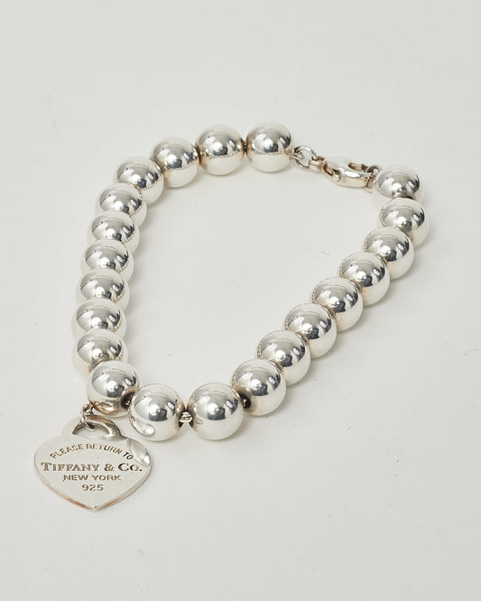 Tiffany & Co. Sterling Silver Beaded Ball Return To Tiffany Blue Heart Tag Bracelet 8 mm