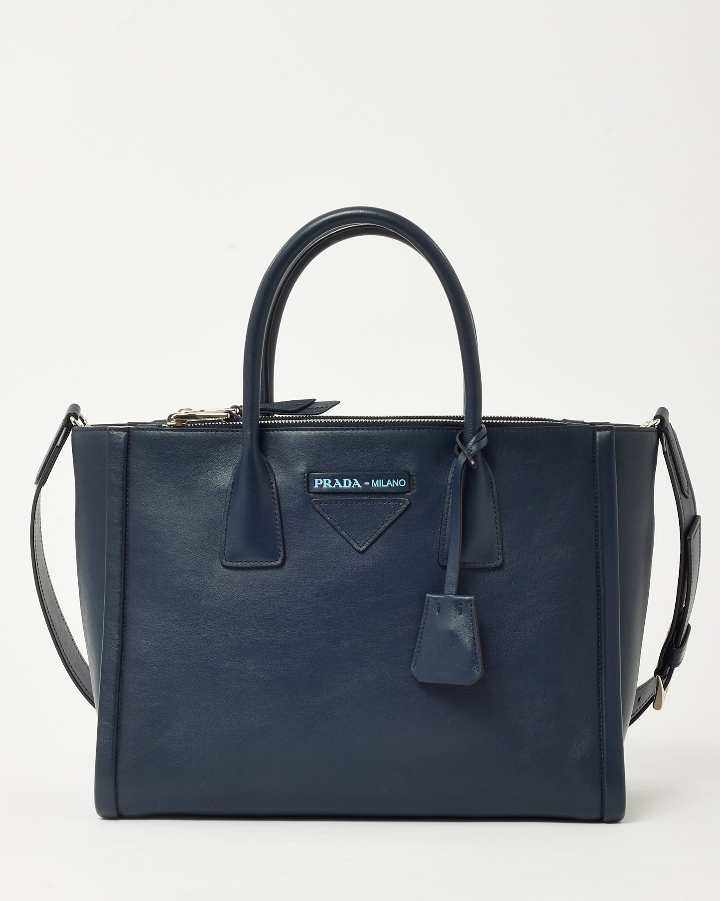Prada Navy Grace Lux Leather 2Way Concept Tote with Strap 1BA183