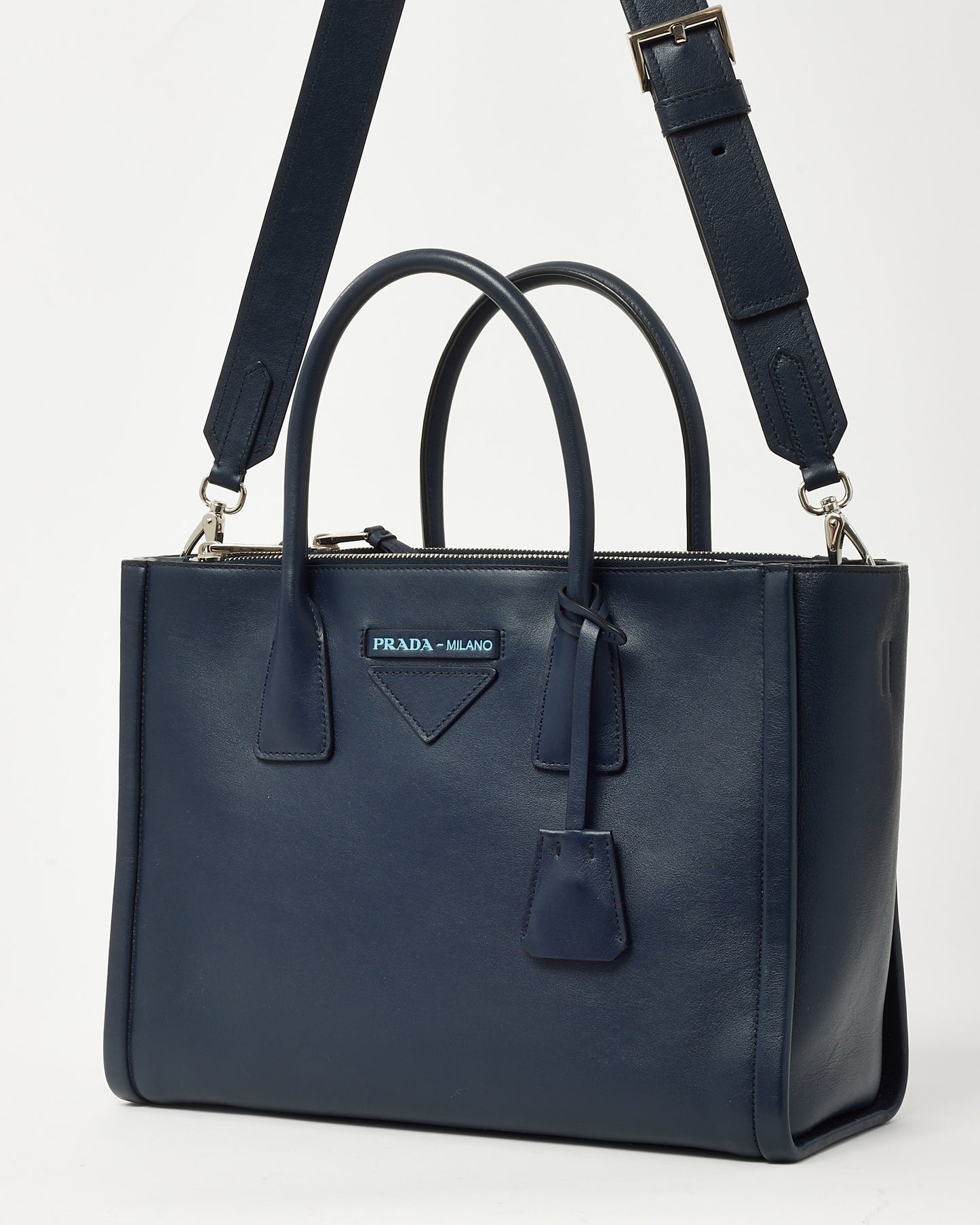 Prada Navy Grace Lux Leather 2Way Concept Tote with Strap 1BA183
