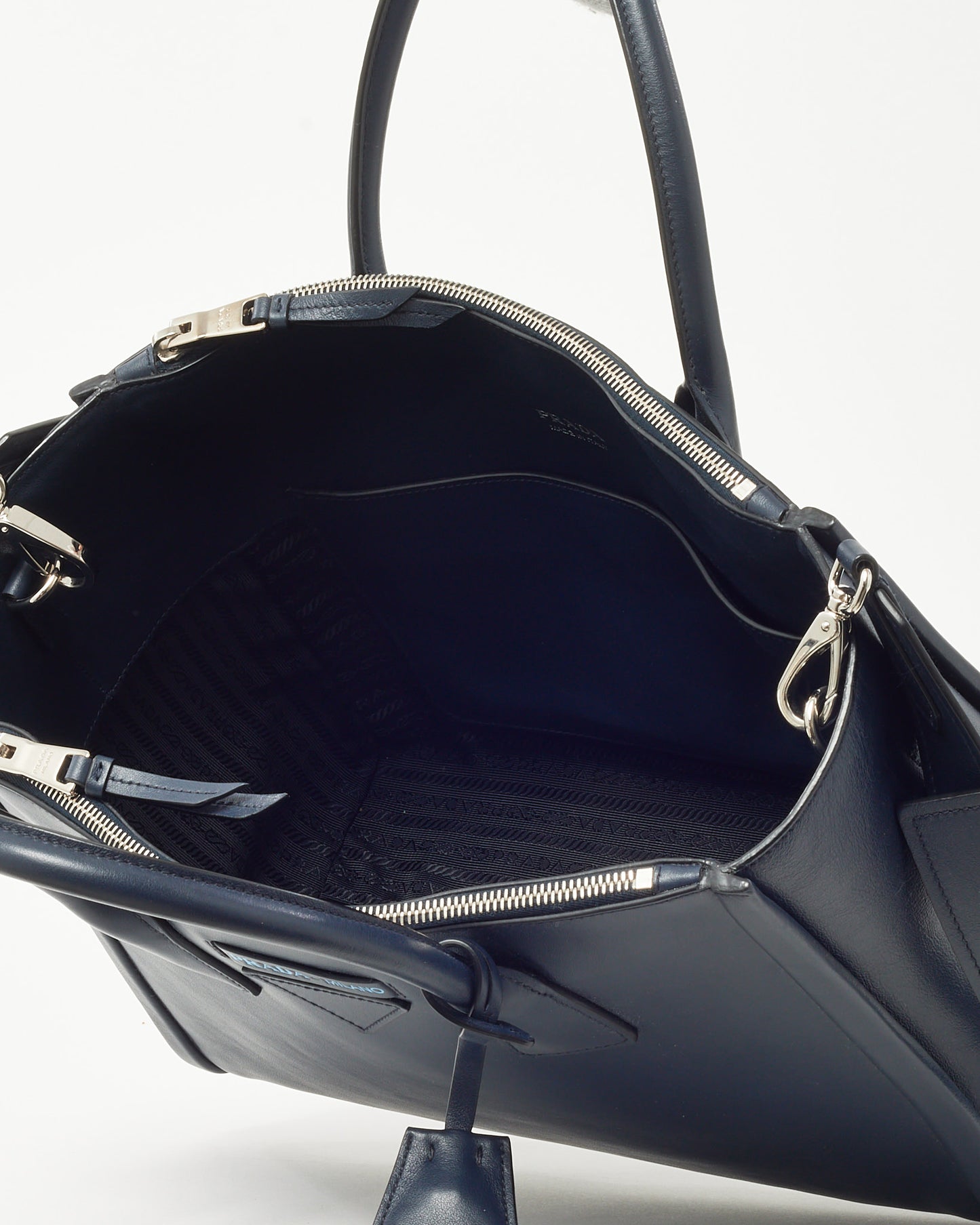 Prada Navy Grace Lux Leather 2Way Concept Tote with Strap 1BA183