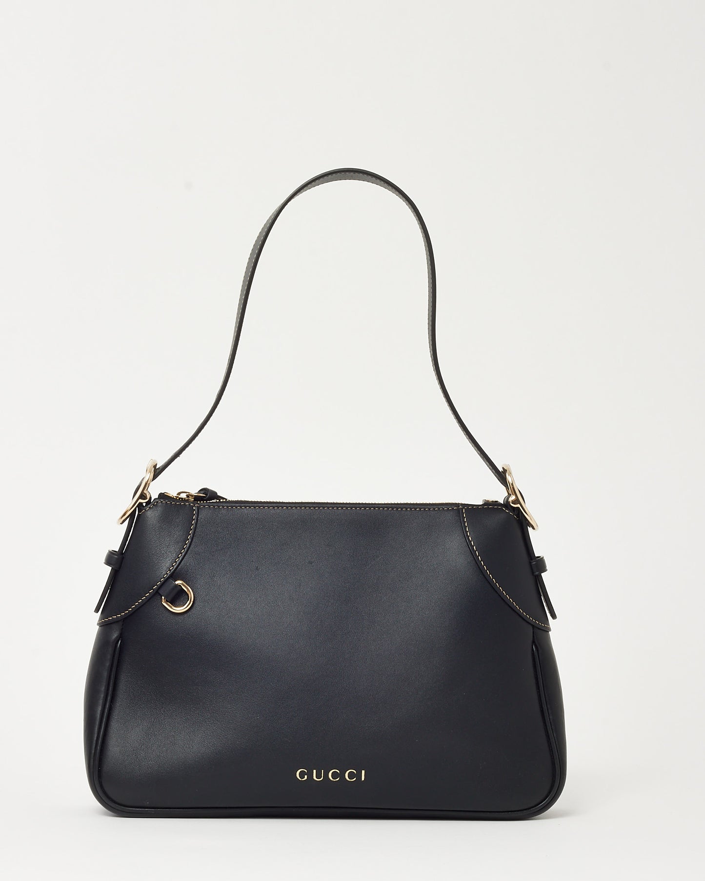 Gucci Black Calf Leather Medium GG Emblem Shoulder Bag