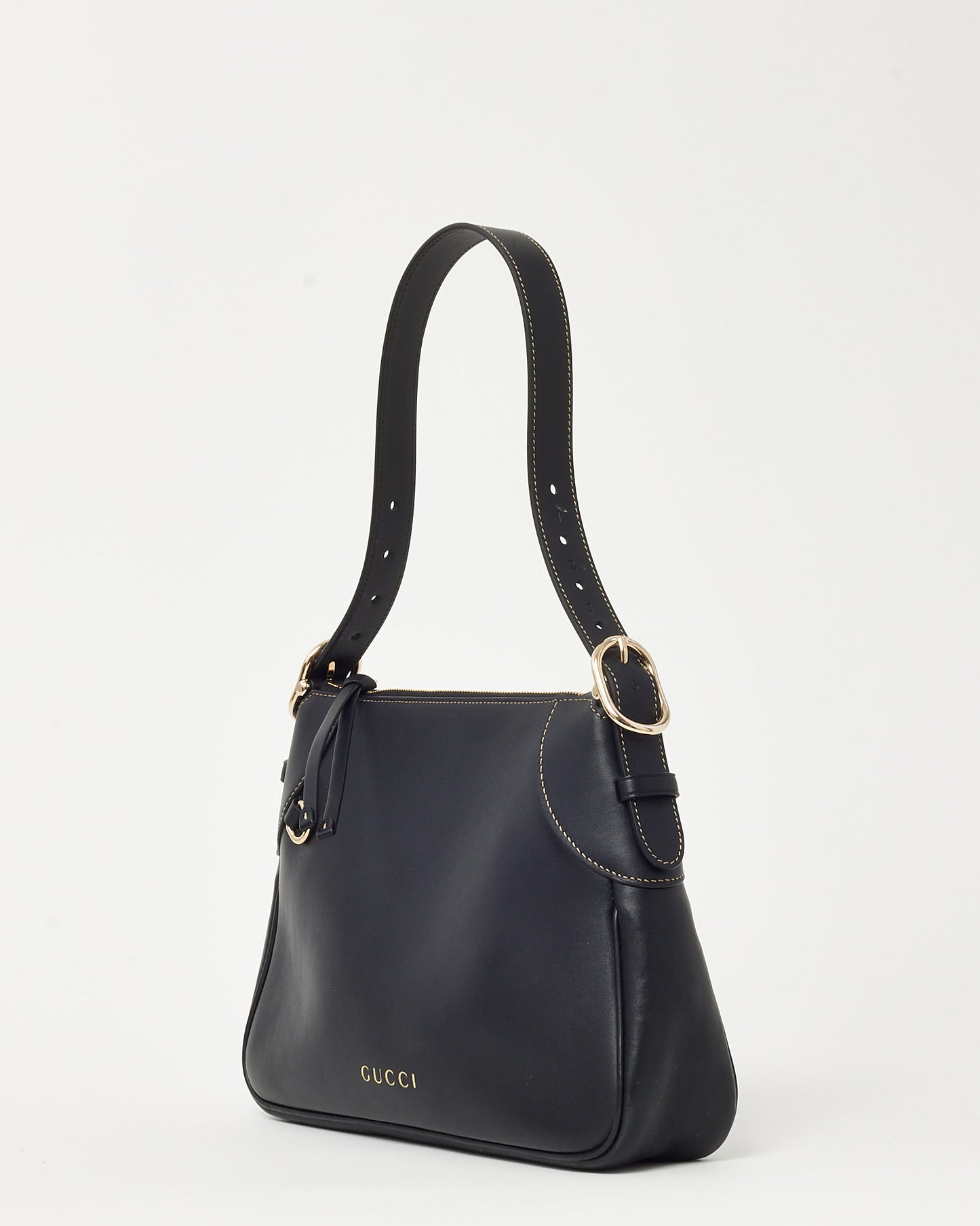Gucci Black Calf Leather Medium GG Emblem Shoulder Bag