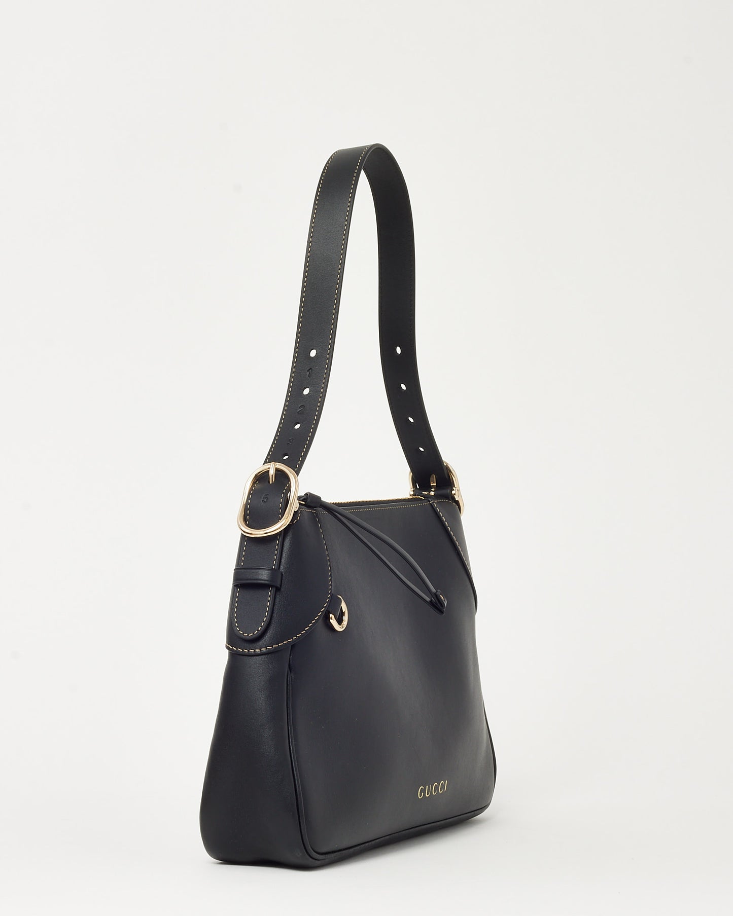 Gucci Black Calf Leather Medium GG Emblem Shoulder Bag
